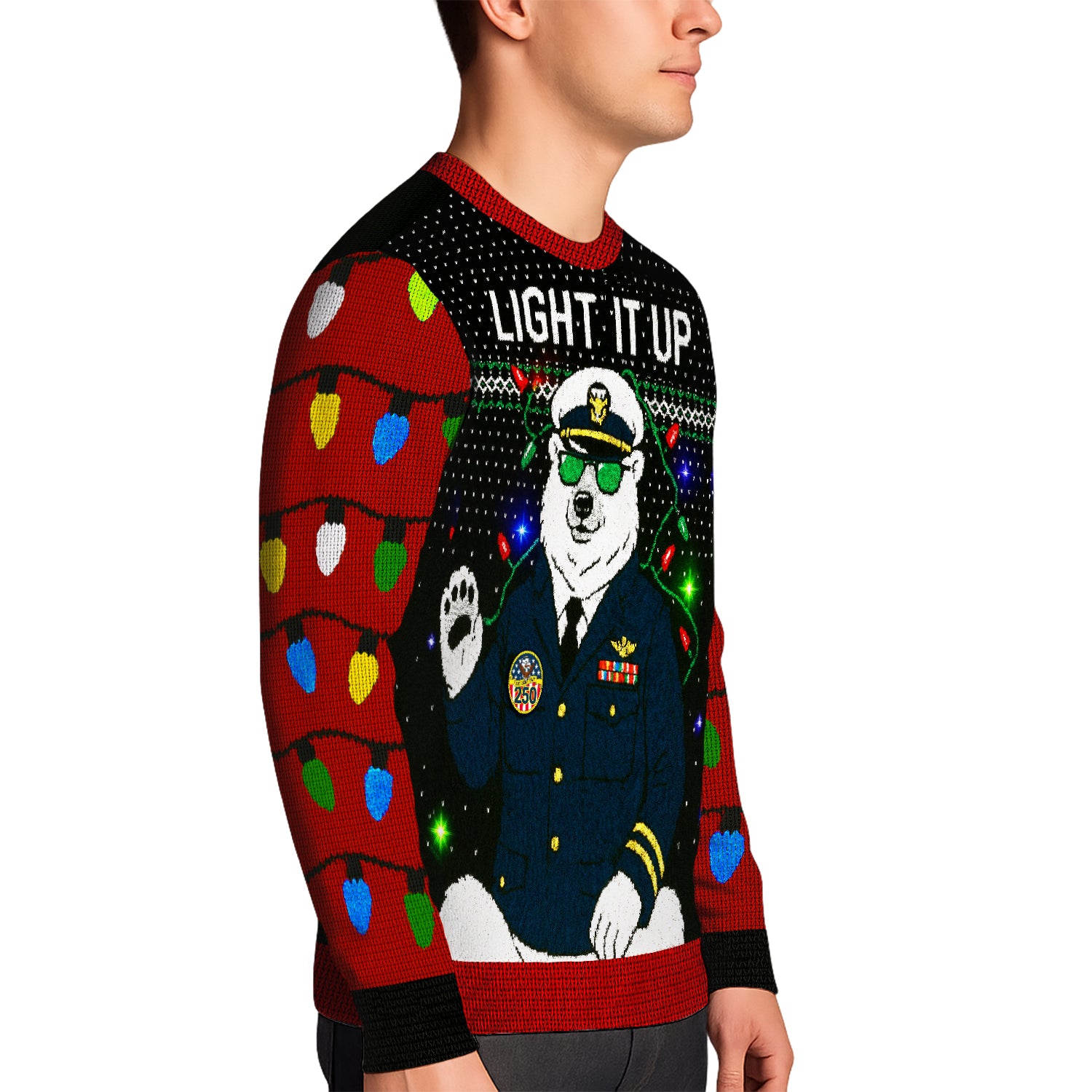 US Navy Light It Up Christmas Ugly Sweater