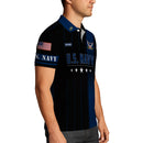 US Navy Polo Shirt – Black & Blue Stripes with Stars Custom Rank