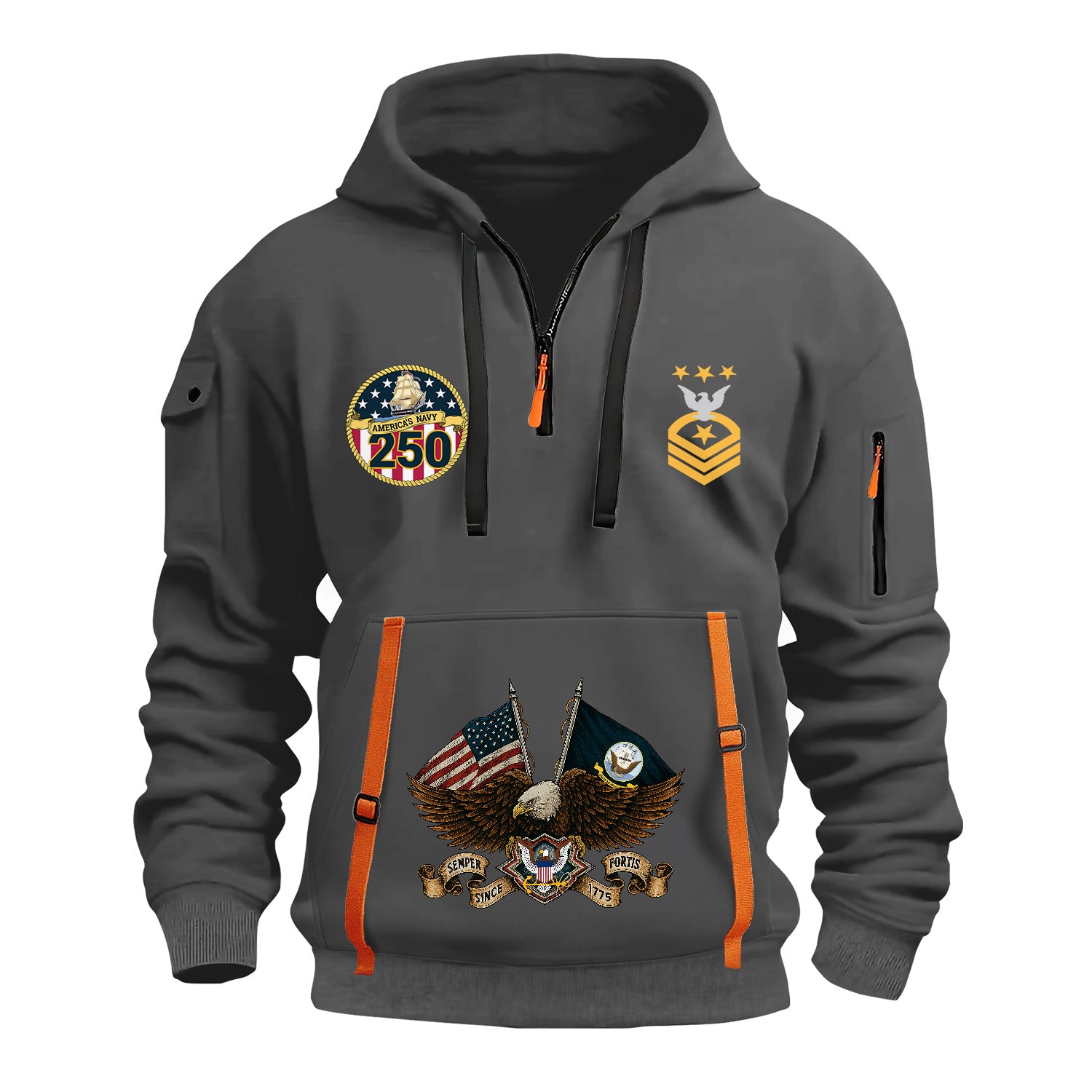 Custom US Navy Ranks Quarter Zip Hoodie TQZ04