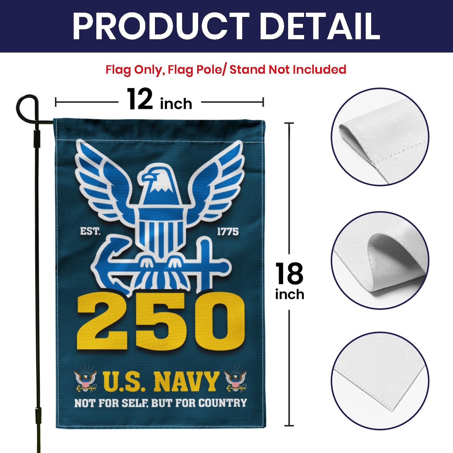 US Navy Est 1775 Not For Self, But For Country Garden Flag Twin-Side Printing