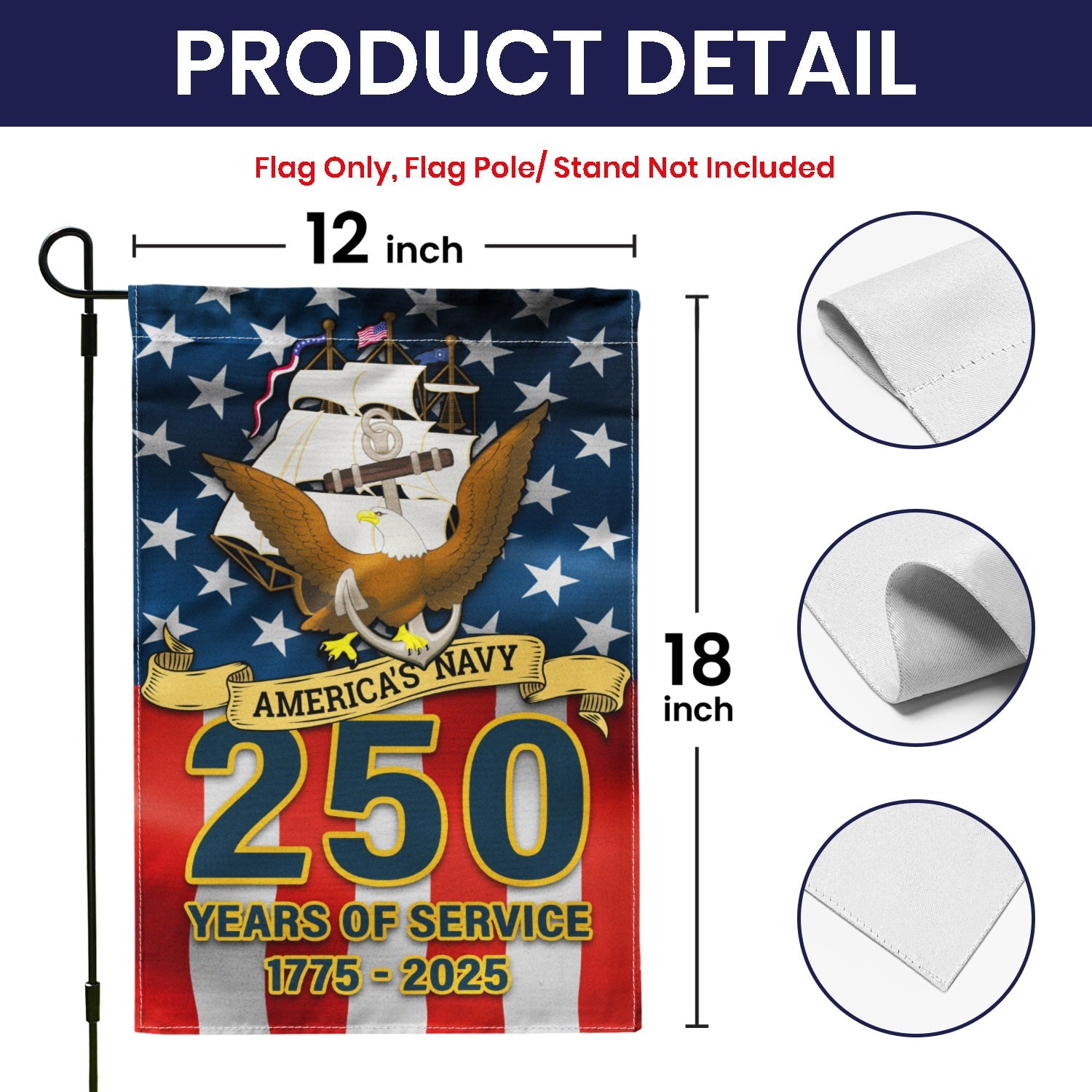 US Navy 250 Years Of Service Garden Flag Twin-Side Printing