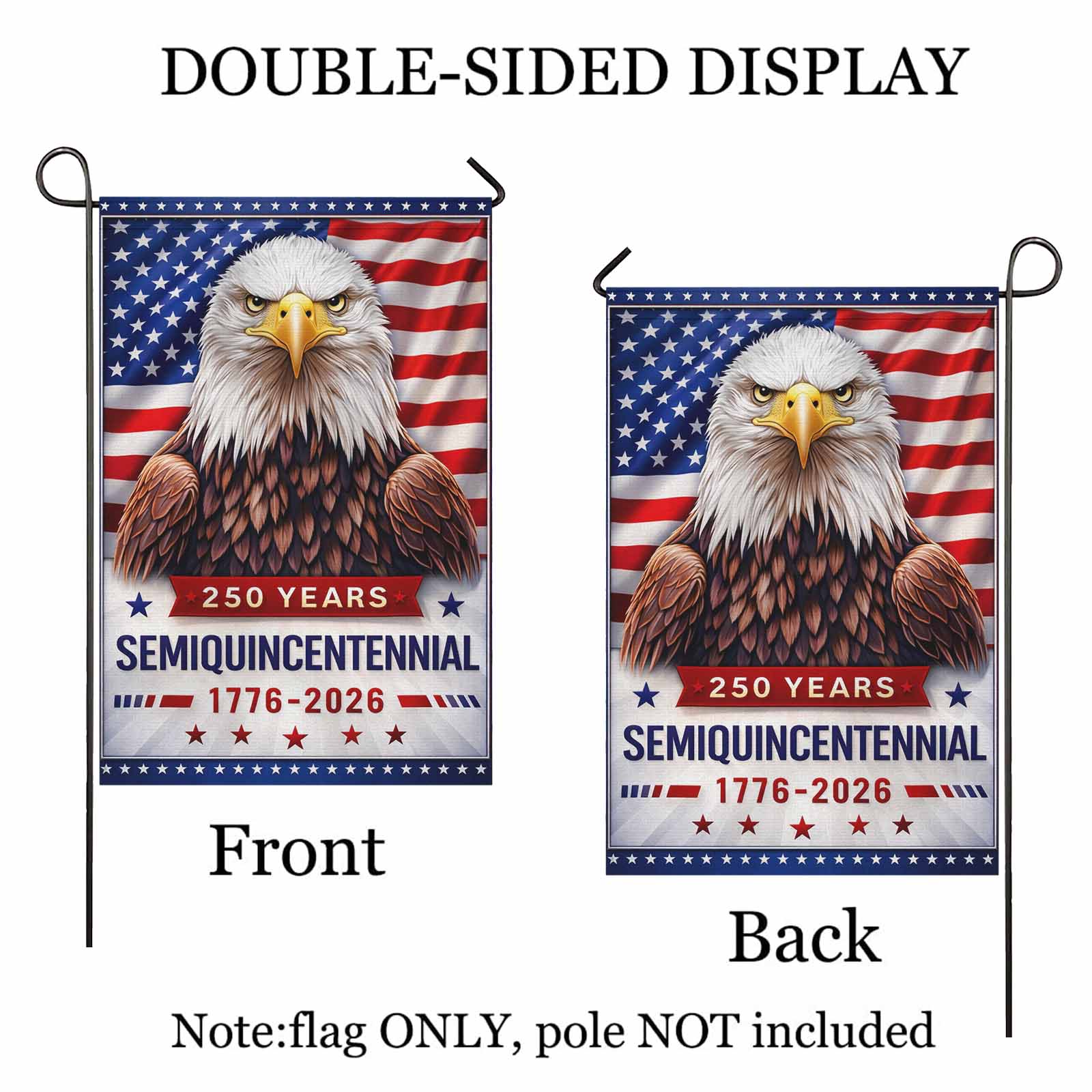 America 250 Years Garden Flag 1776–2026 – Patriotic Eagle Semiquincentennial Yard Decor
