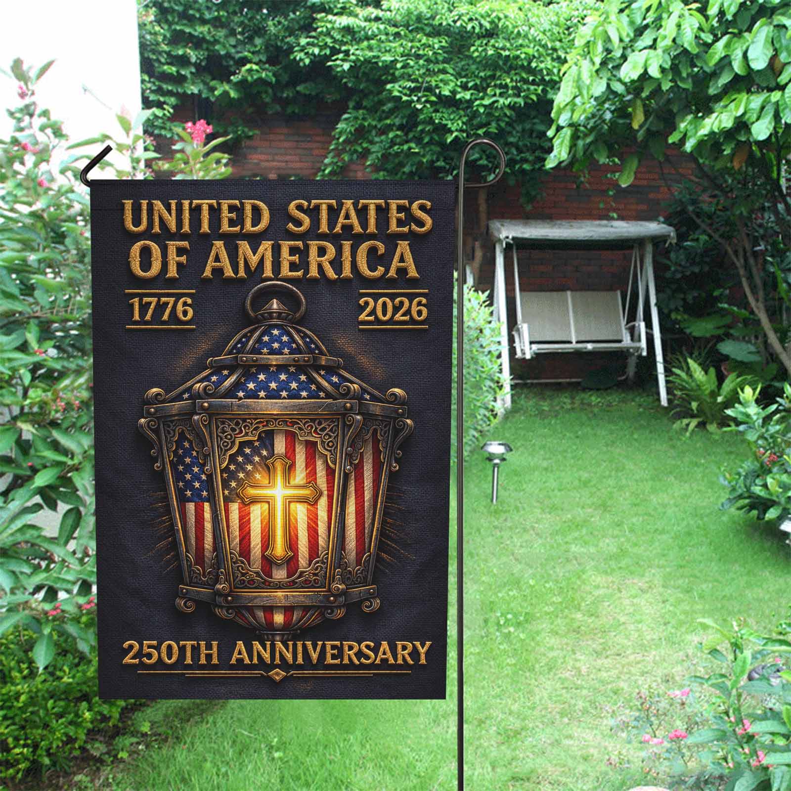 Christian Patriotic America 250 Garden Flag USA Cross Flag 1776-2026 Independence Decor