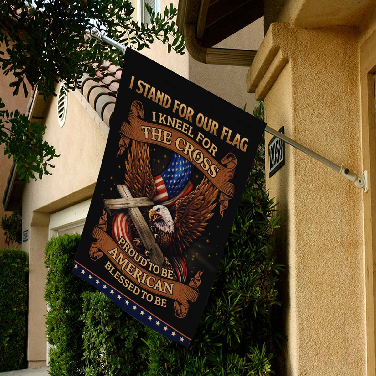 Proud To Be American Christian House Flag Eagle Cross Patriotic Decor