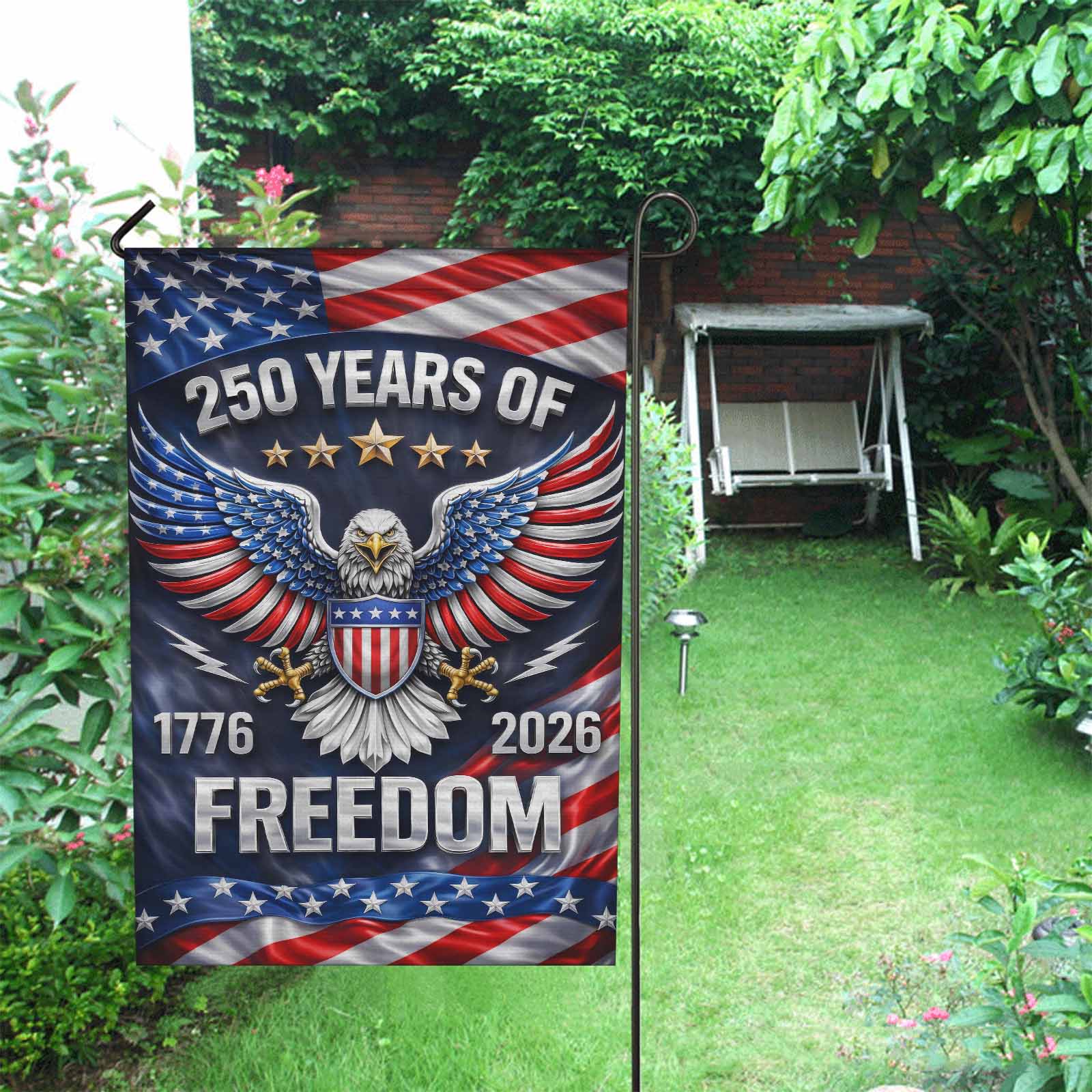 America 250 Garden Flag – 250 Years of Freedom 1776–2026 Patriotic Eagle