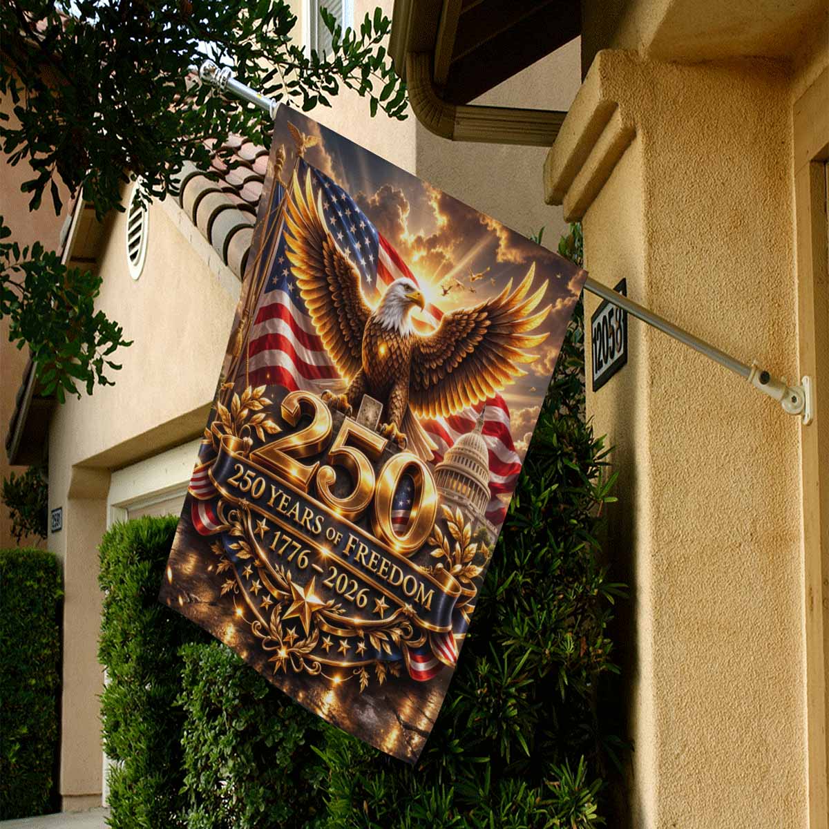 America 250 Gold Anniversary House Flag 1776–2026 Freedom