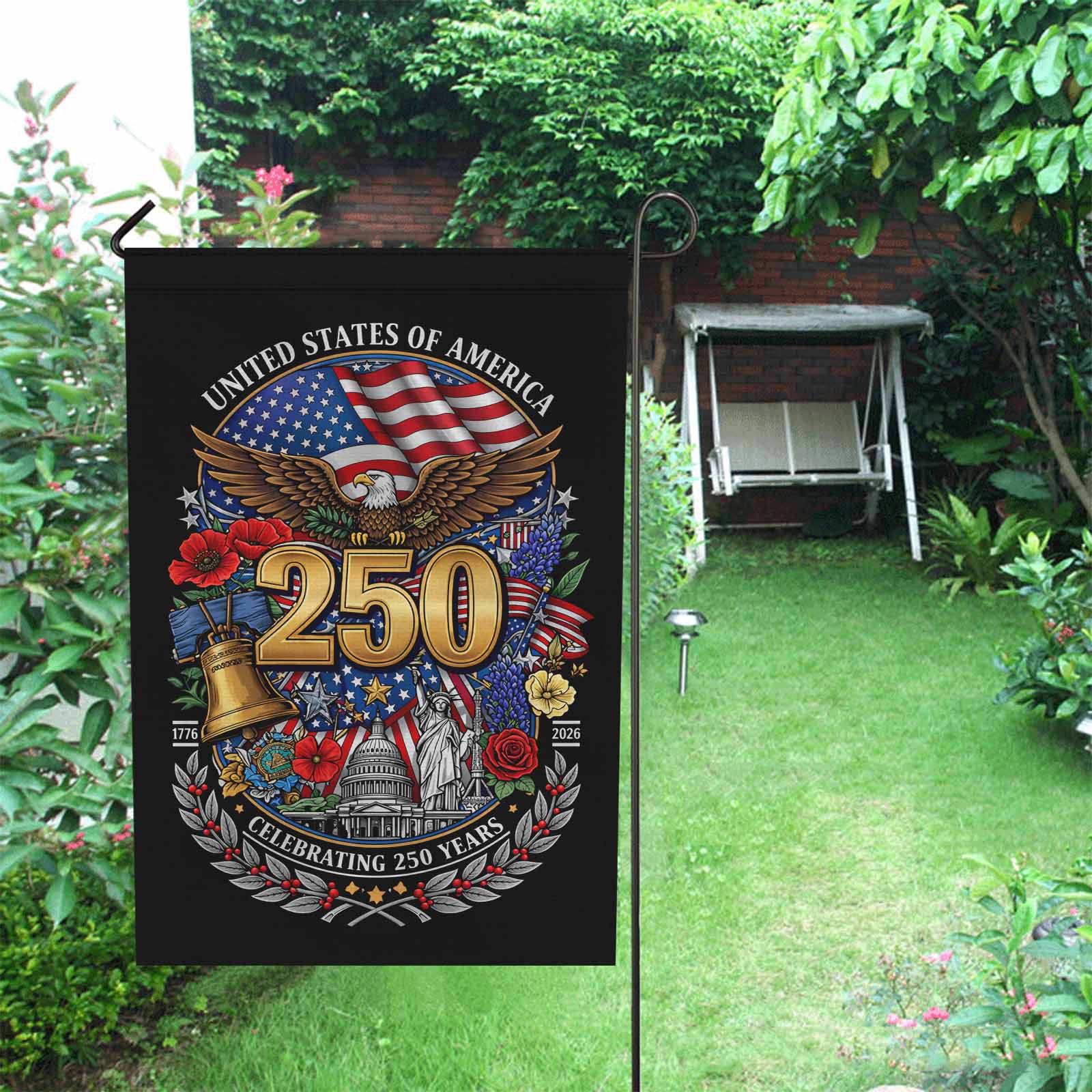 USA 250 Years Garden Flag Patriotic Eagle Liberty Bell Decor