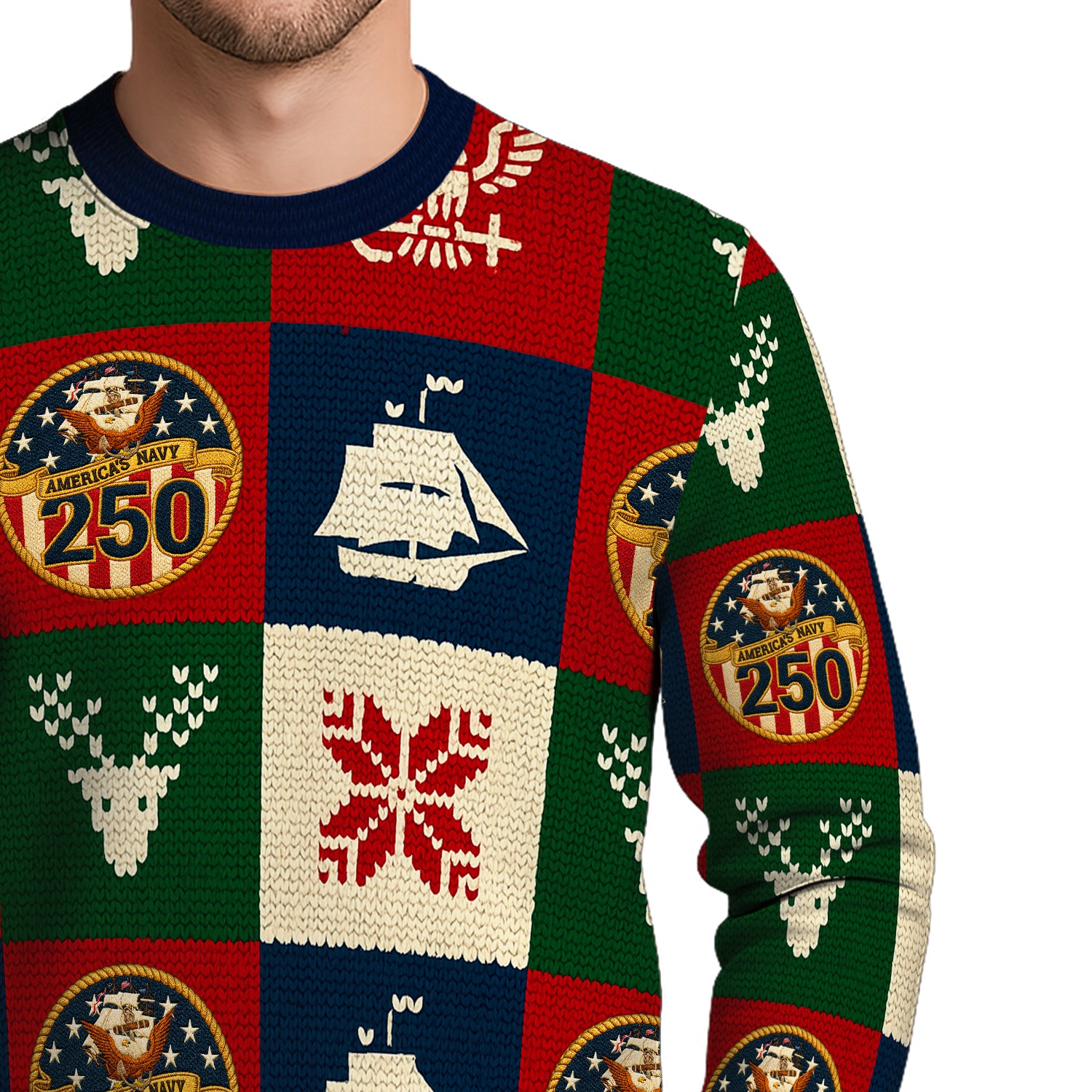 US Navy 250 America Christmas Ugly Sweater