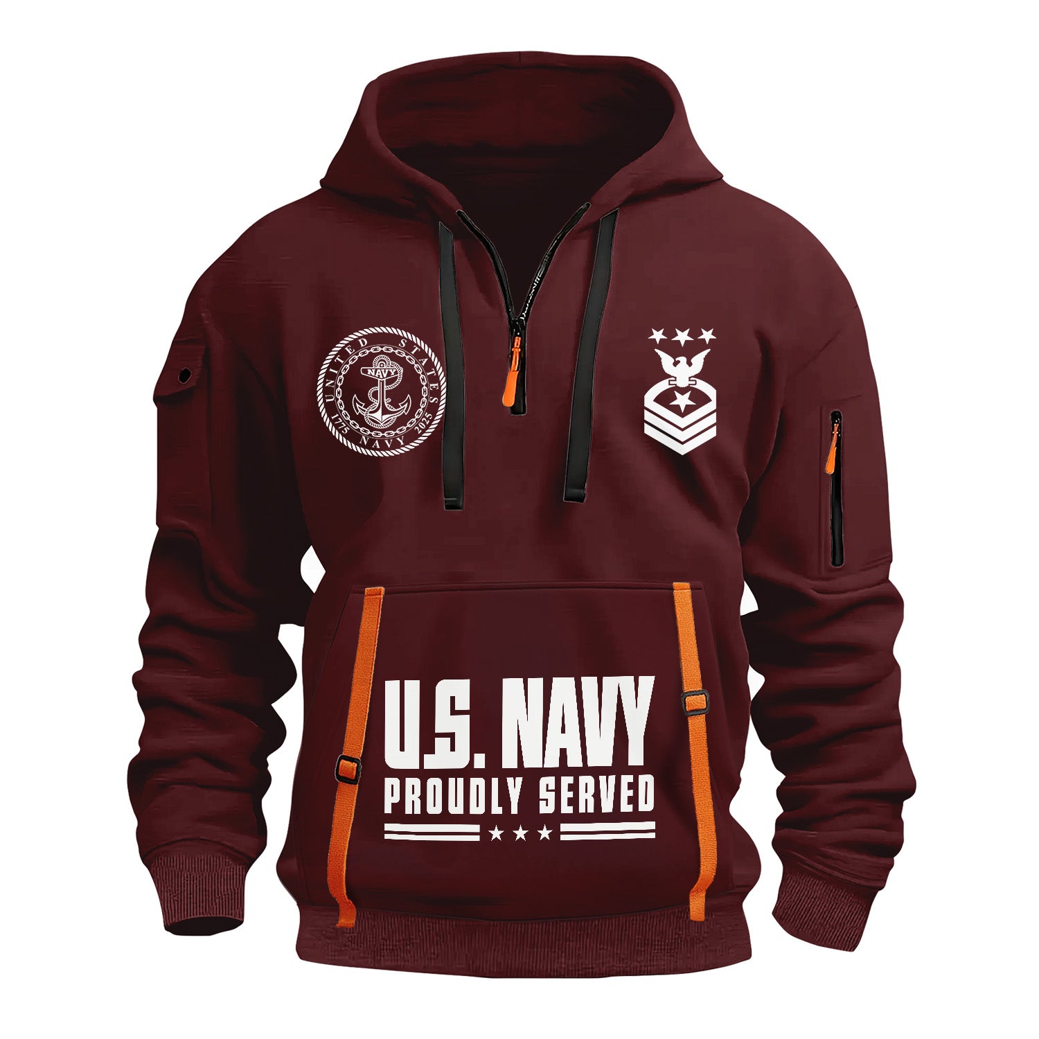 Custom US Navy Ranks Quarter Zip Hoodie TQZ03