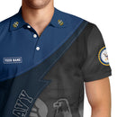 US Navy Polo Shirt – Warship & Eagle Shadow Design with Custom Rank