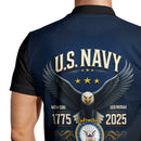 US Navy 250th Anniversary Polo Shirt – Gradient Design with Custom Rank & Text