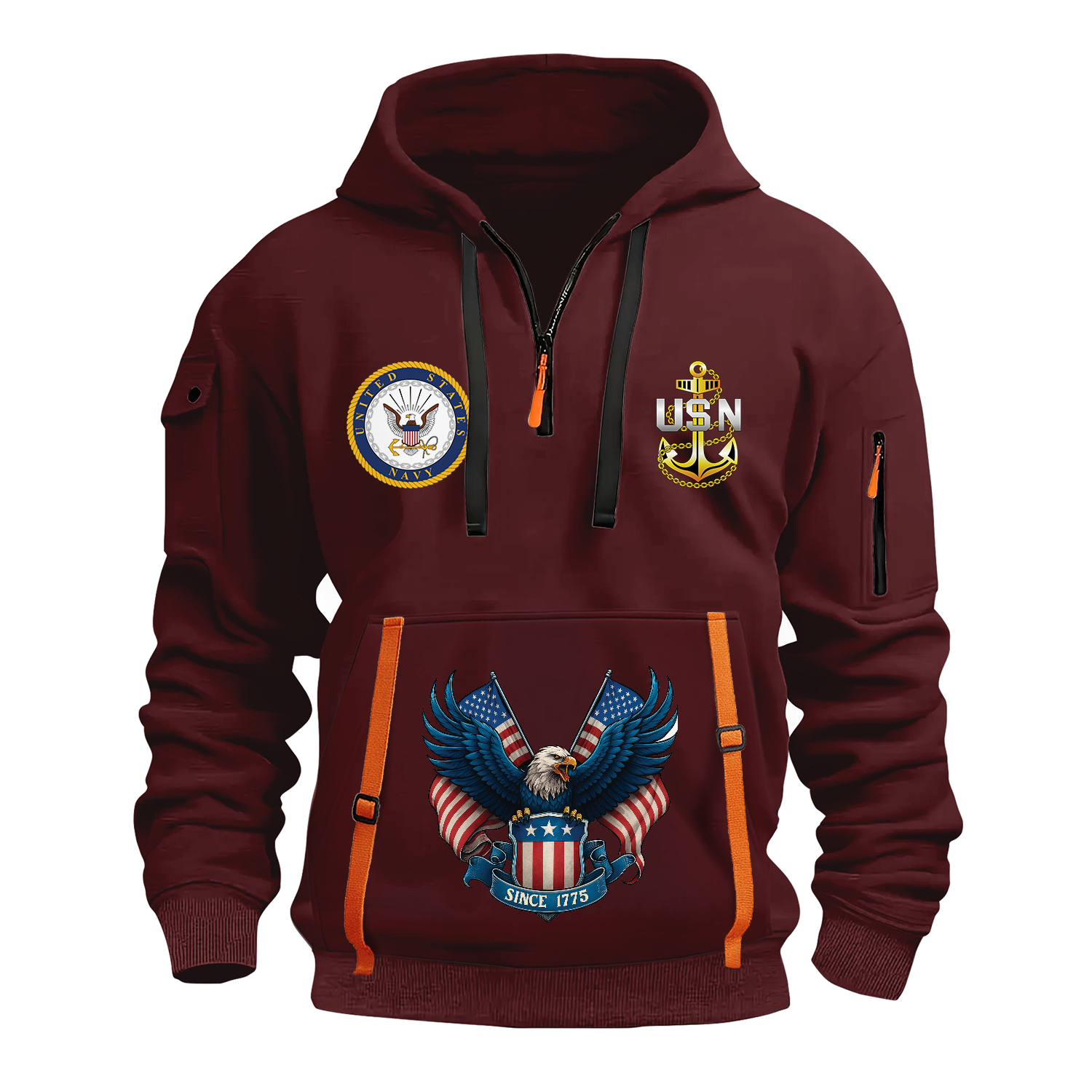 Custom US Navy Ranks Quarter Zip Hoodie TQZ01