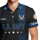US Navy Polo Shirt – Black & Blue Stripes with Stars Custom Rank
