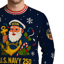 US Navy 250 Anchored In Christmas Spirit Christmas Ugly Sweater