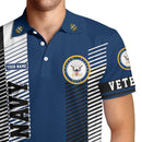 US Navy Veteran Polo Shirt – Modern Stripe Design with Custom Rank & Text
