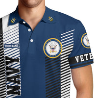 US Navy Veteran Polo Shirt – Modern Stripe Design with Custom Rank & Text