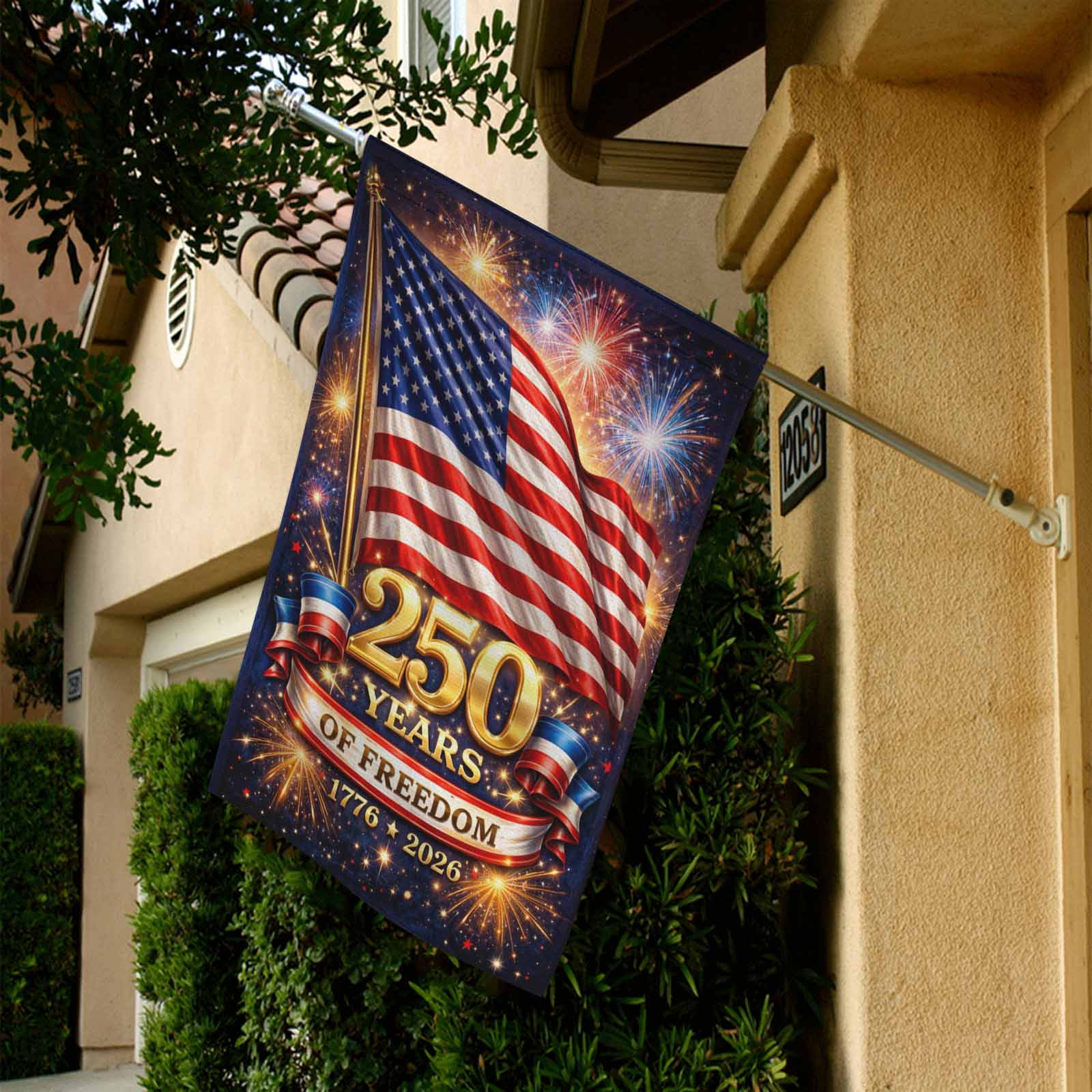 America 250 Years of Freedom Garden Flag 1776–2026 – Patriotic USA Fireworks Yard Decor