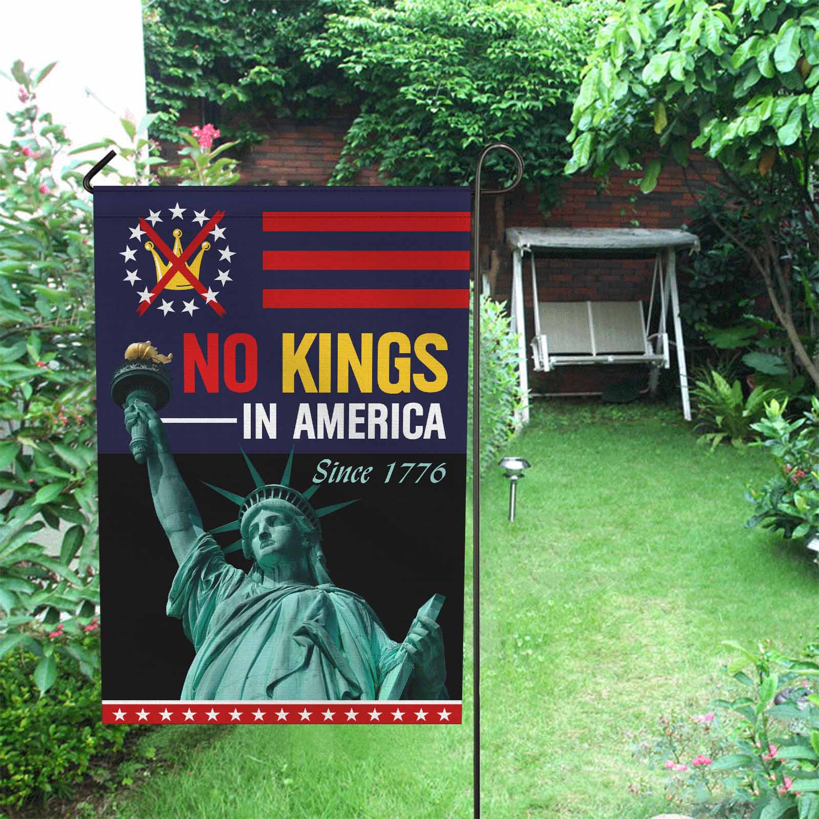 No Kings in America Garden Flag Patriotic Statue of Liberty Since 1776 USA Independence Decor