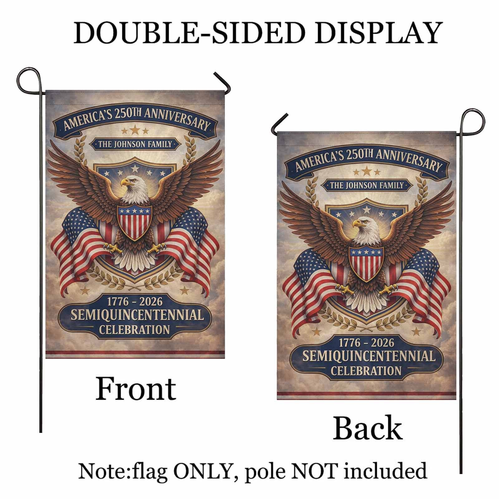 Personalized America’s 250th Garden Flag 1776–2026 Family Name Decor