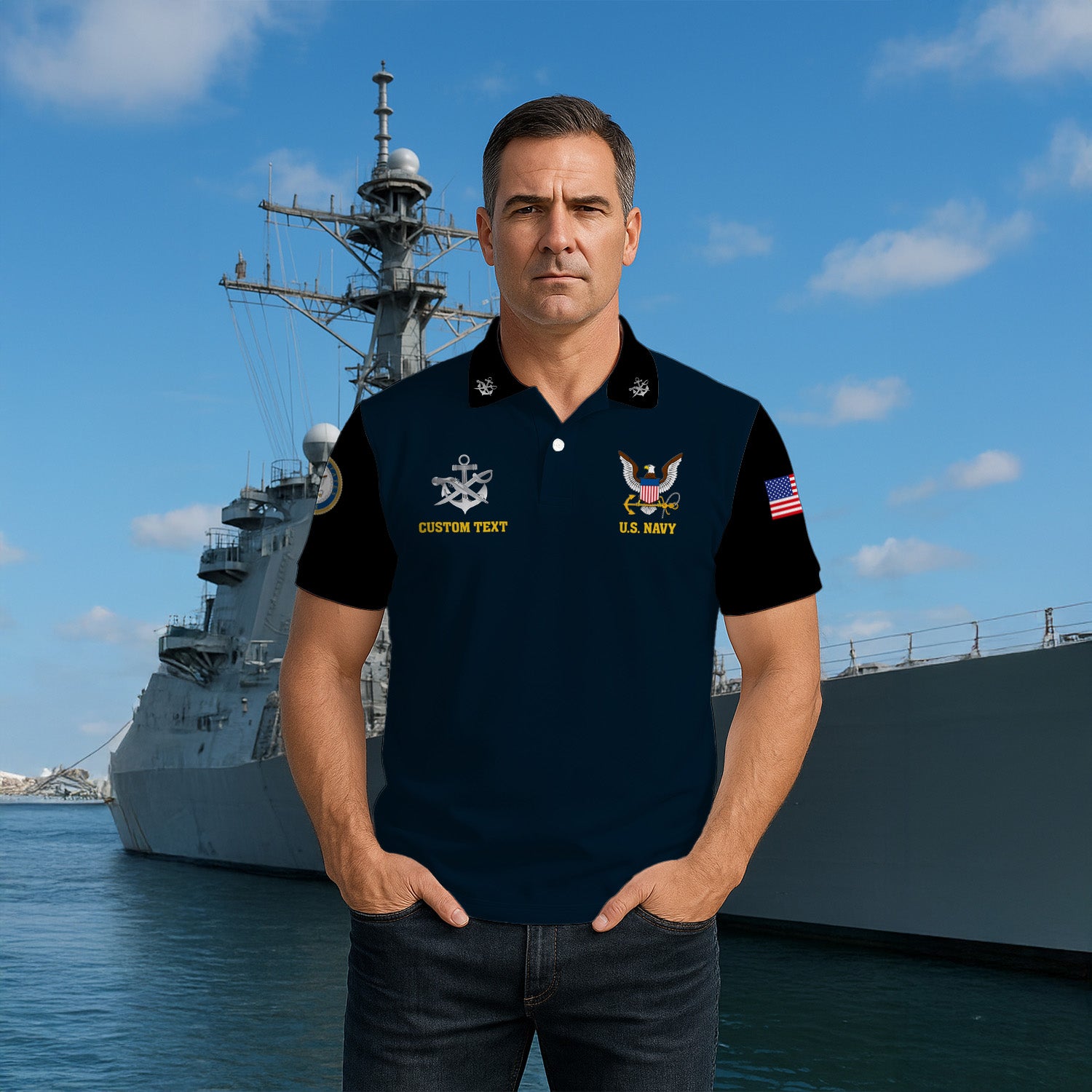 US Navy Polo Shirt – Custom Rank & Text
