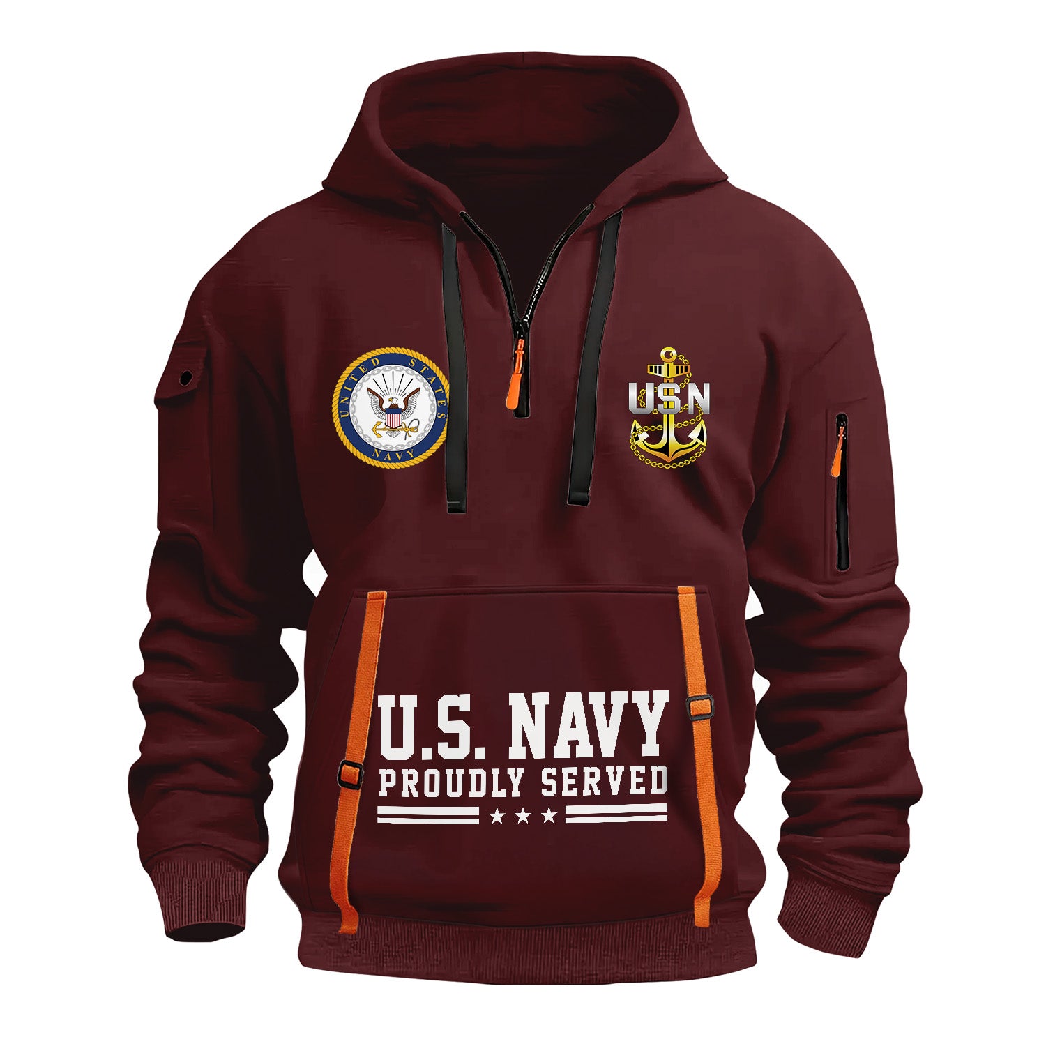 Custom US Navy Ranks Quarter Zip Hoodie TQZ02