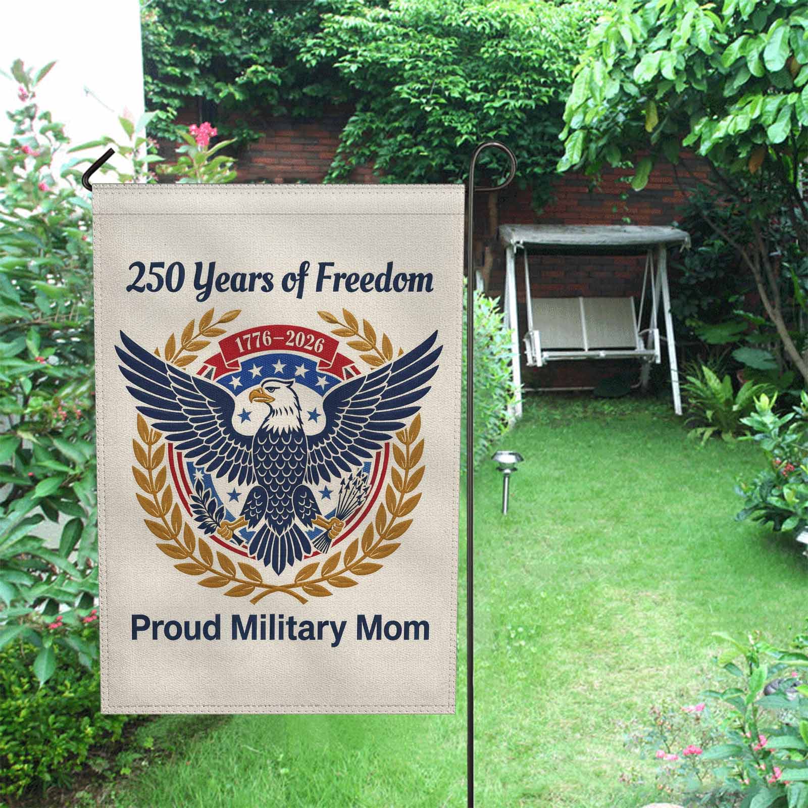 Proud Military Mom Garden Flag America 250 Patriotic Eagle 1776-2026 Freedom Decor