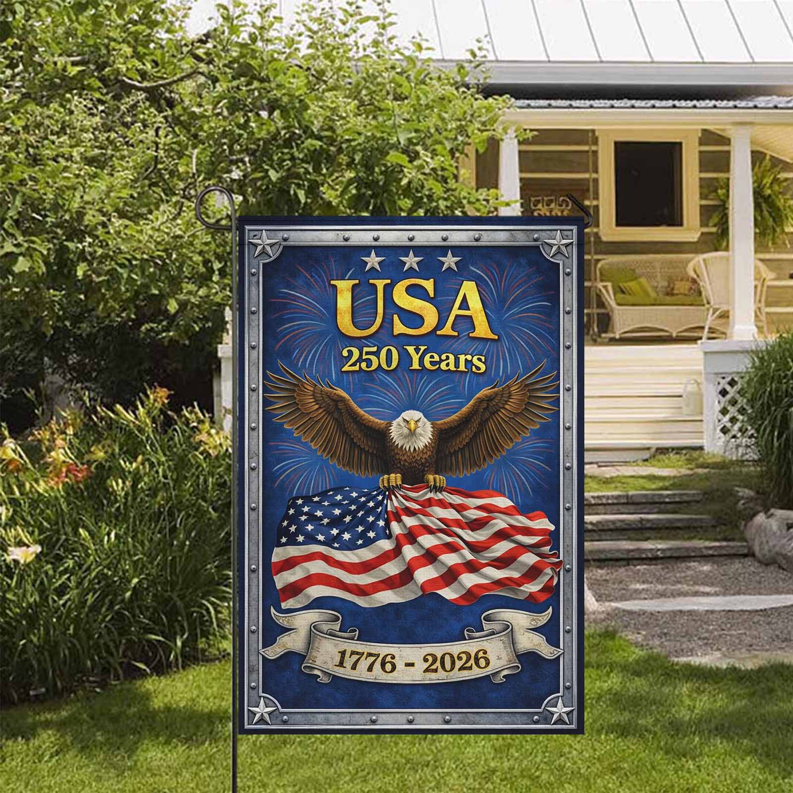 USA 250 Years Garden Flag – 1776–2026 Patriotic Eagle Decor