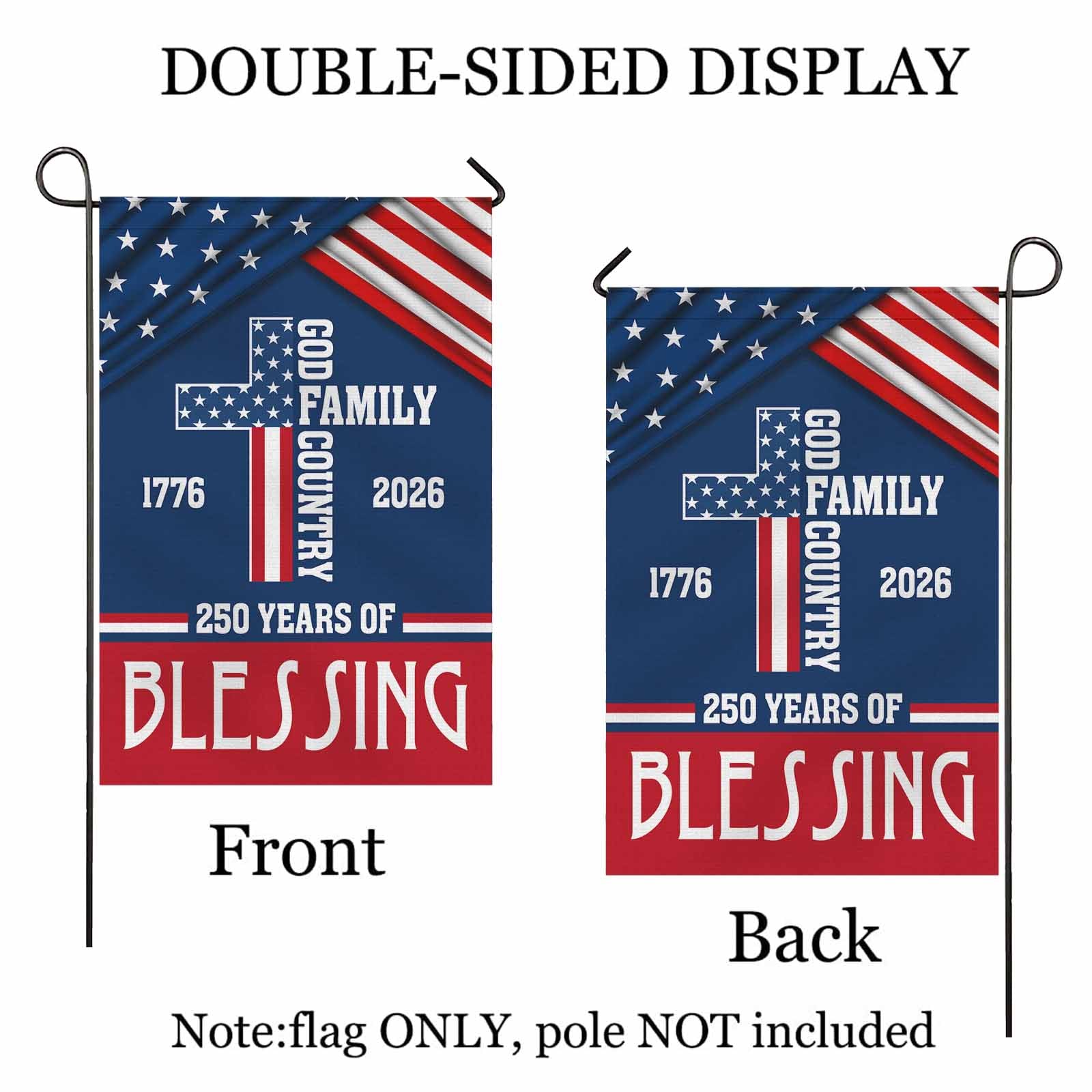 God Family Country Garden Flag – America 250 Patriotic Christian Decor 1776–2026