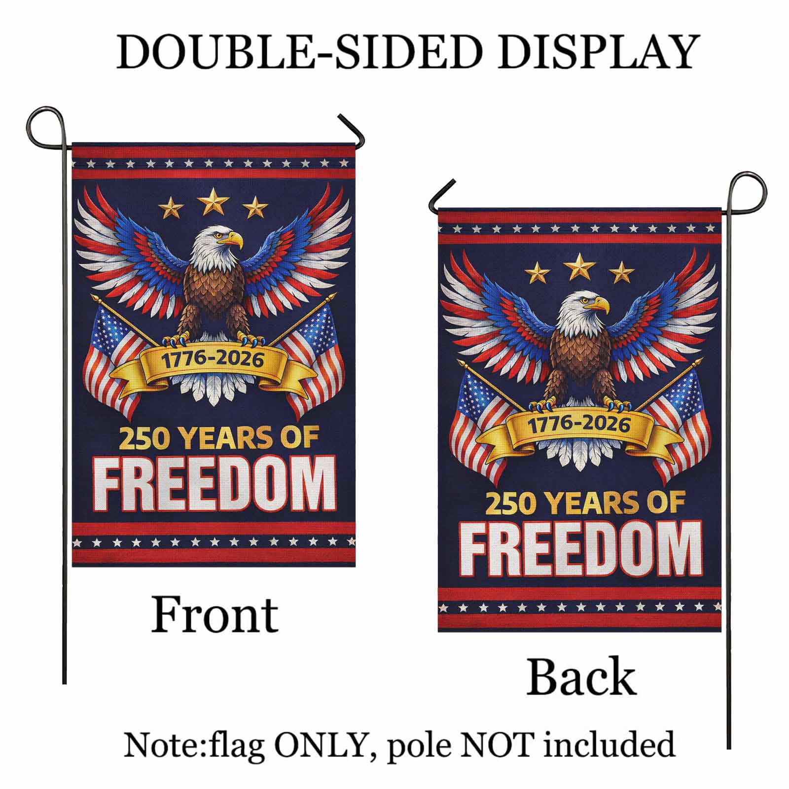 1776-2026 America 250 Garden Flag Patriotic Eagle USA Flag 250 Years Freedom