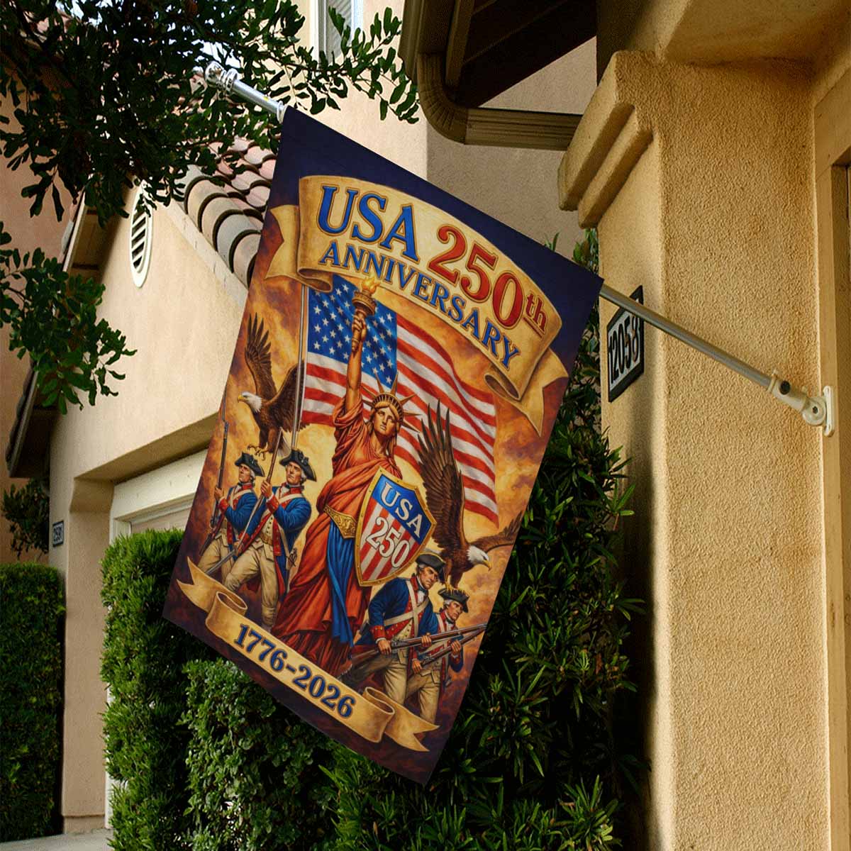 USA 250 House Flag Statue of Liberty Patriotic Independence Decor
