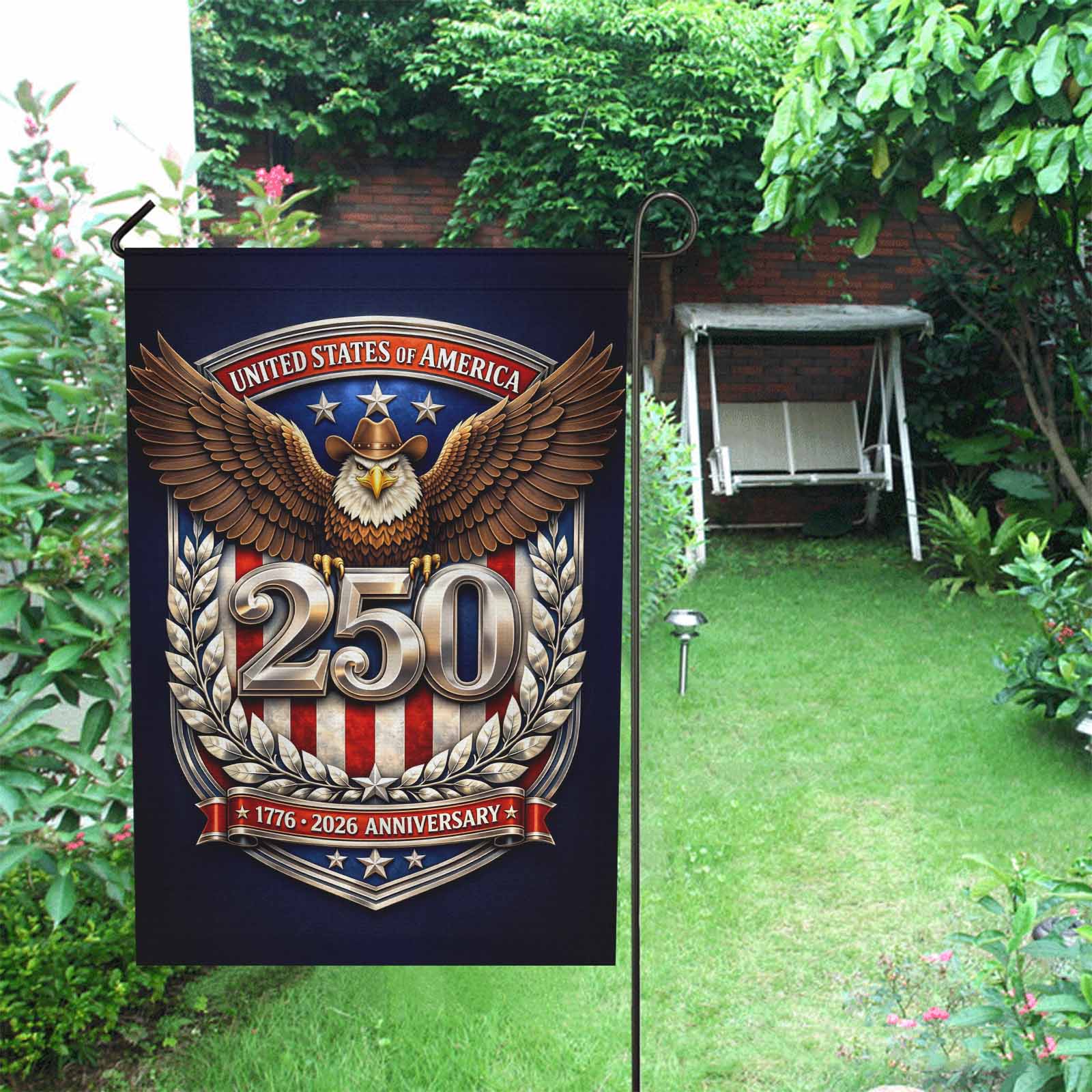 USA 250 Anniversary Garden Flag 1776–2026 Patriotic Eagle Shield Decor
