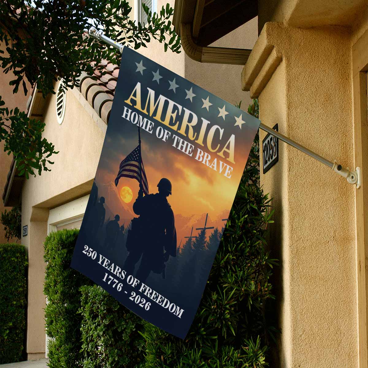 US 250th Anniversary House Flag – Home of the Brave Military Freedom Flag
