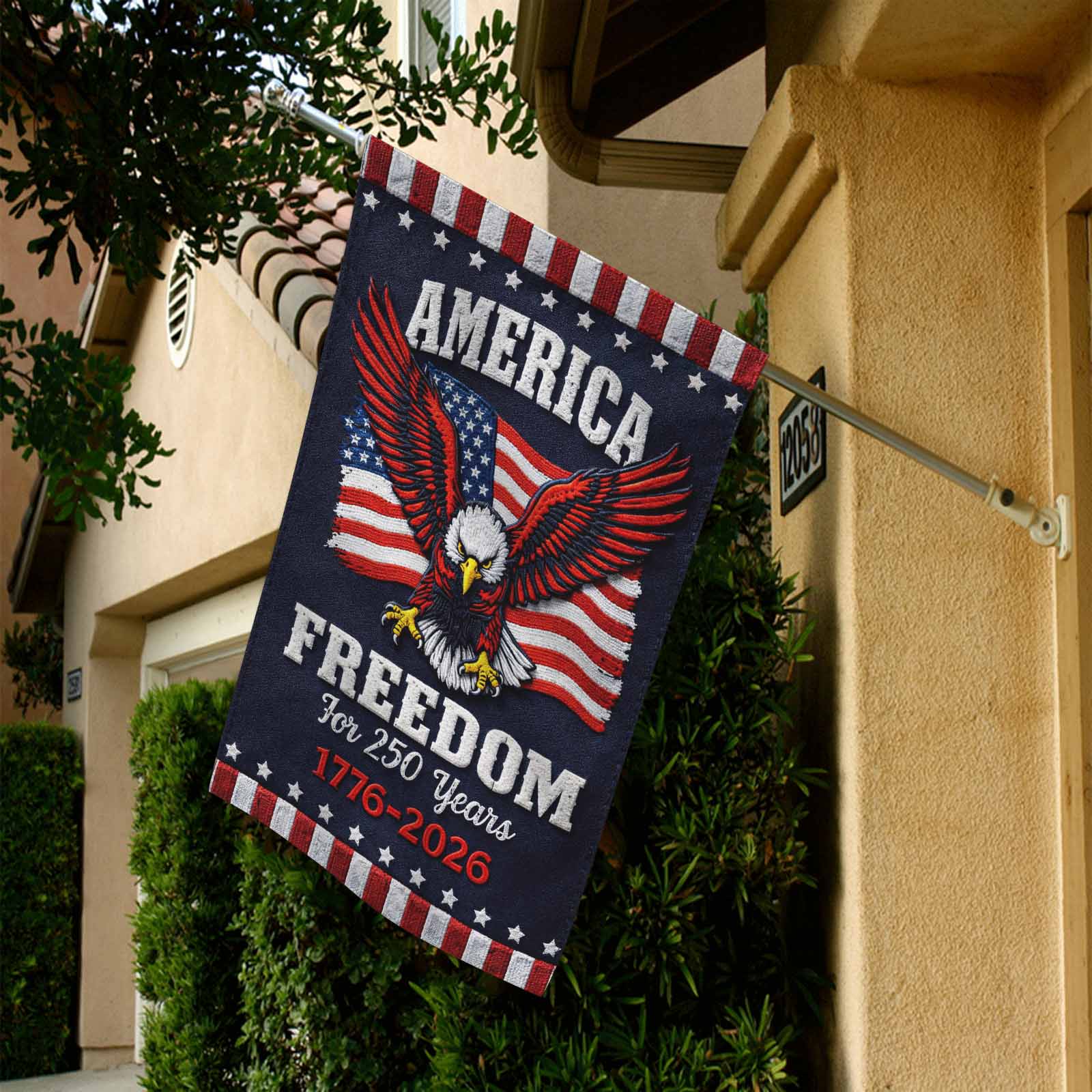America 250 Garden Flag – Freedom for 250 Years Bald Eagle 1776–2026