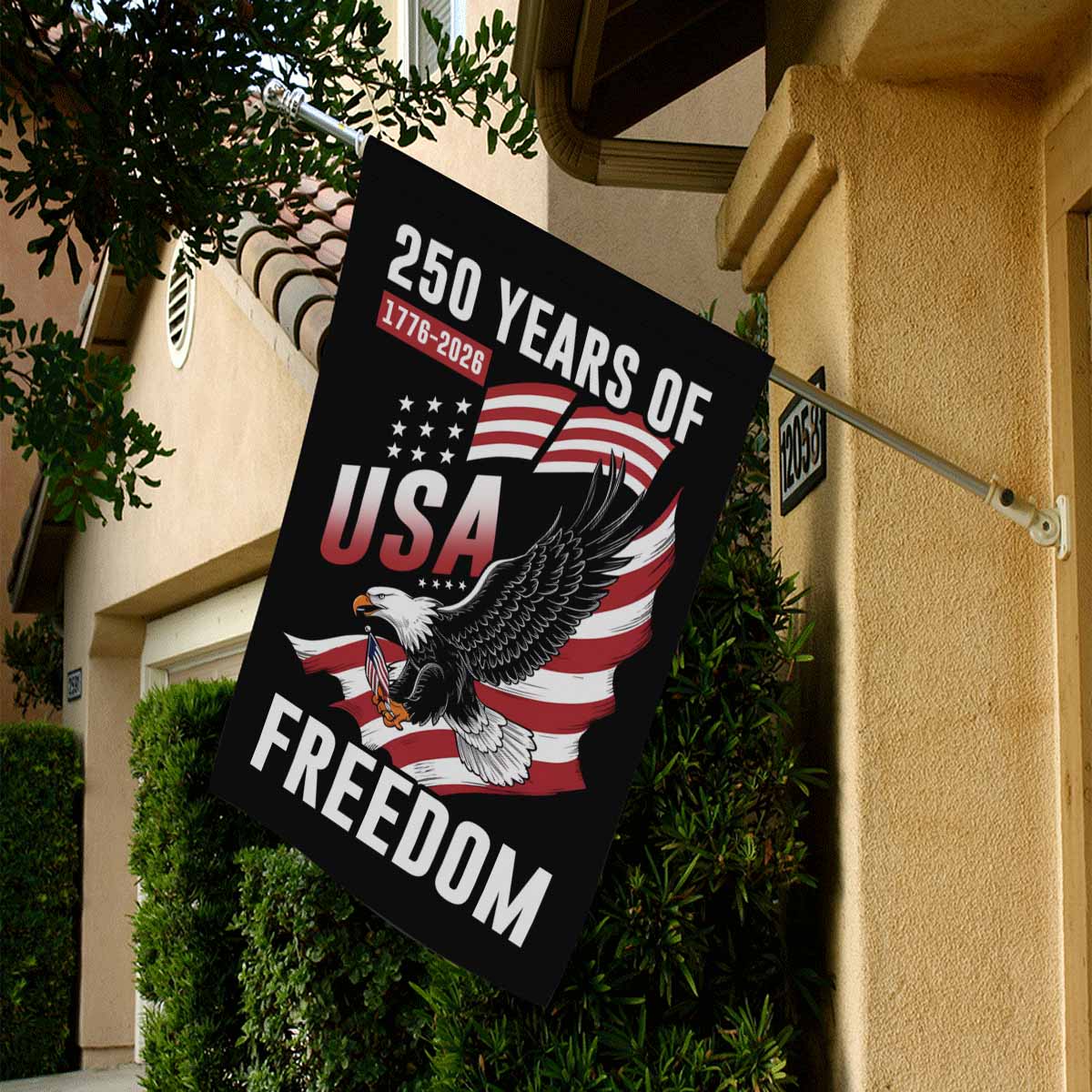 America 250 Freedom House Flag – 1776–2026 Eagle Patriotic Design