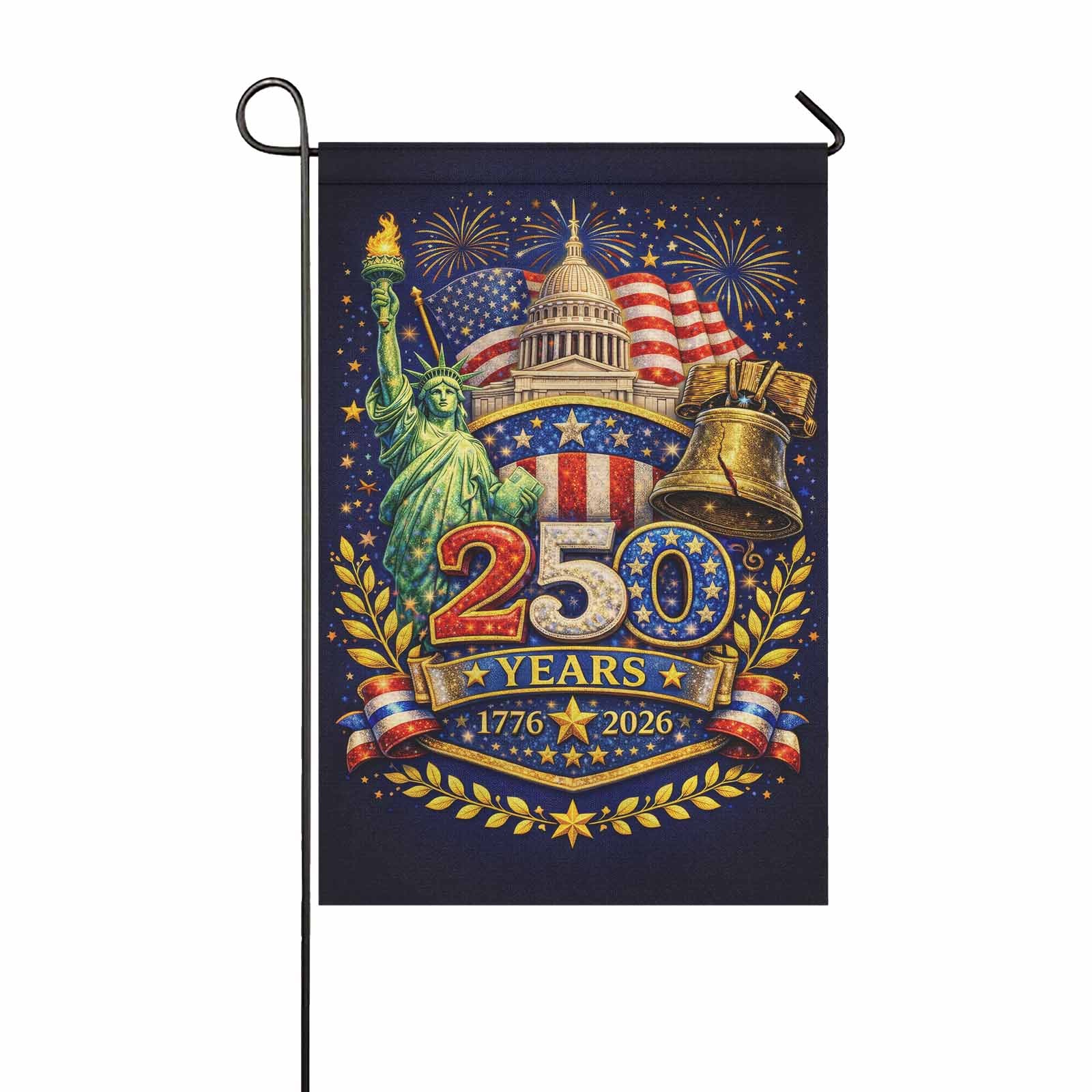 America 250 Garden Flag Statue of Liberty Liberty Bell Patriotic USA Flag Decor