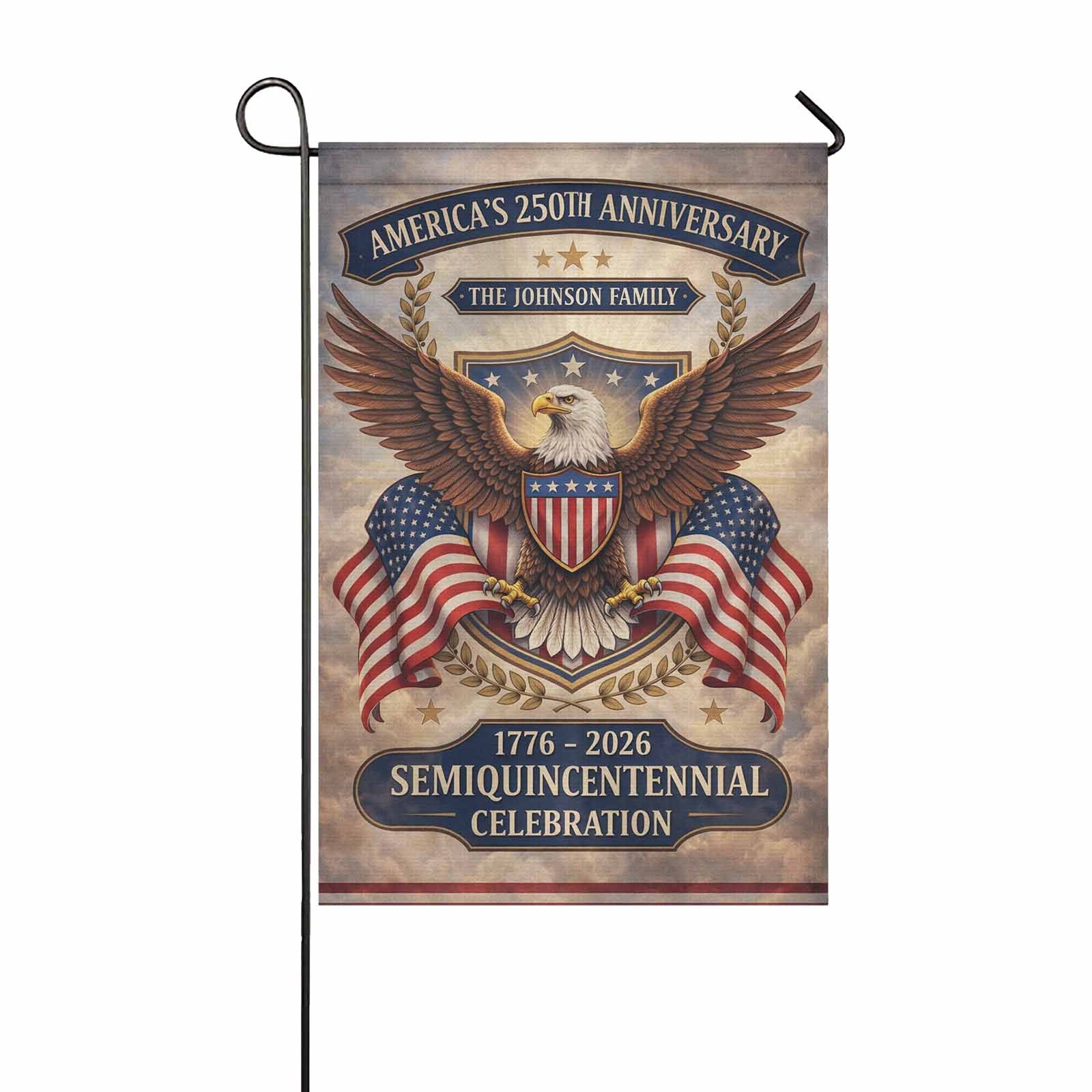 Personalized America’s 250th Garden Flag 1776–2026 Family Name Decor