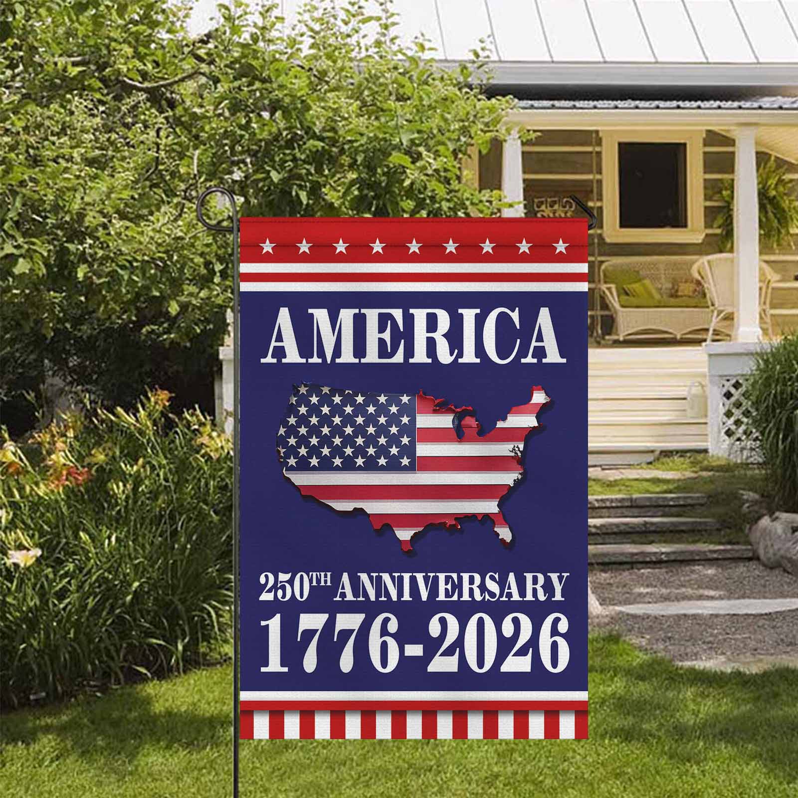 250th Anniversary America Garden Flag – USA Map Patriotic Flag 1776–2026
