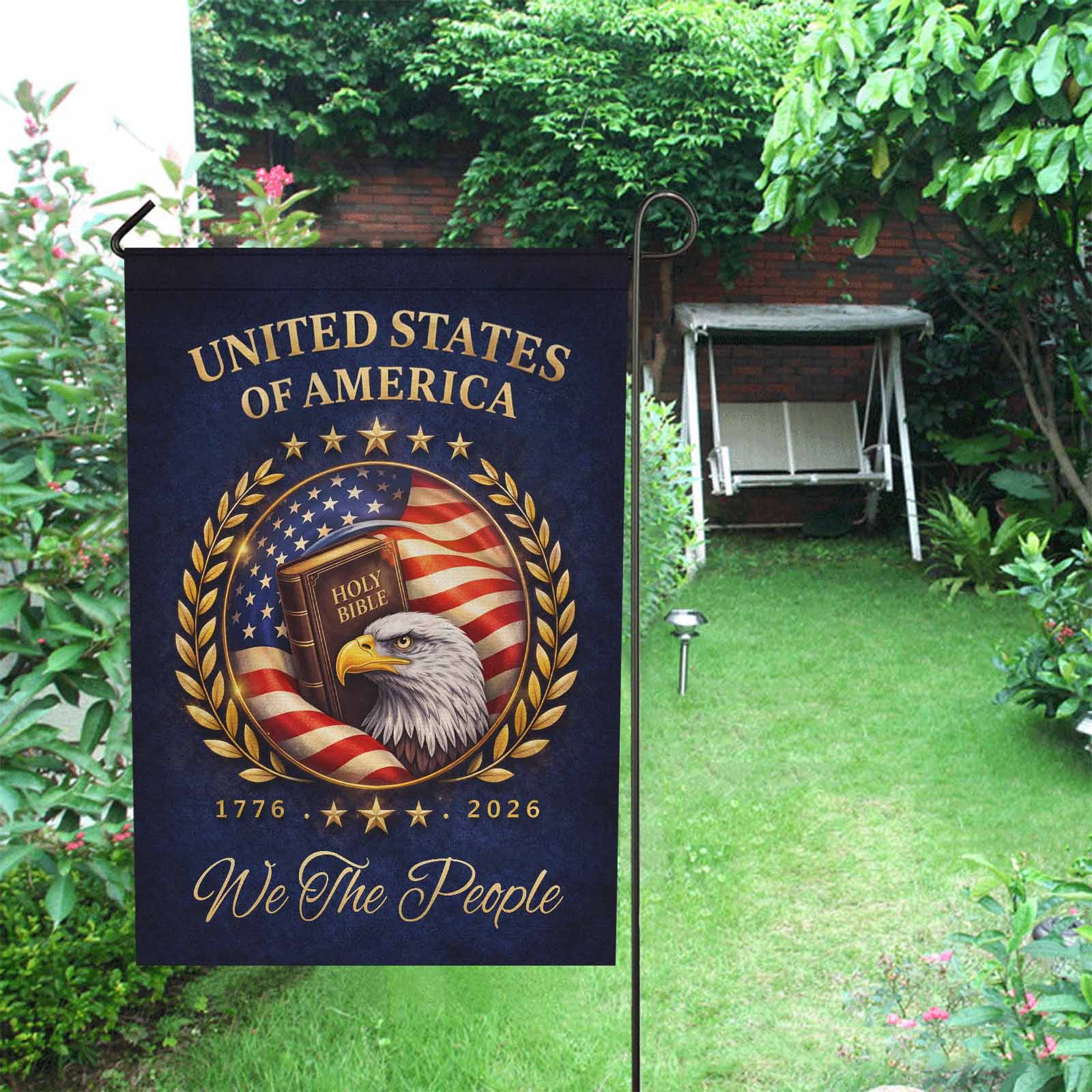 Christian America 250 Garden Flag – We The People 1776–2026 Patriotic Decor