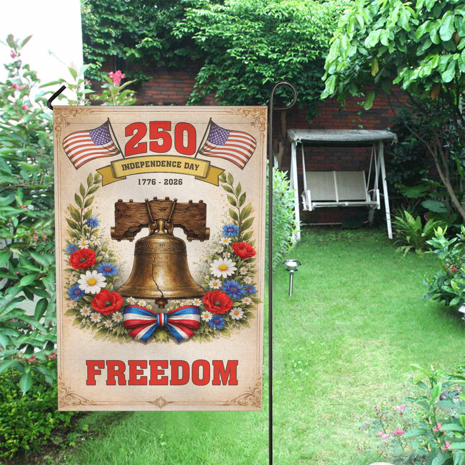 America 250 Garden Flag – Independence Day 1776–2026 Liberty Bell Freedom