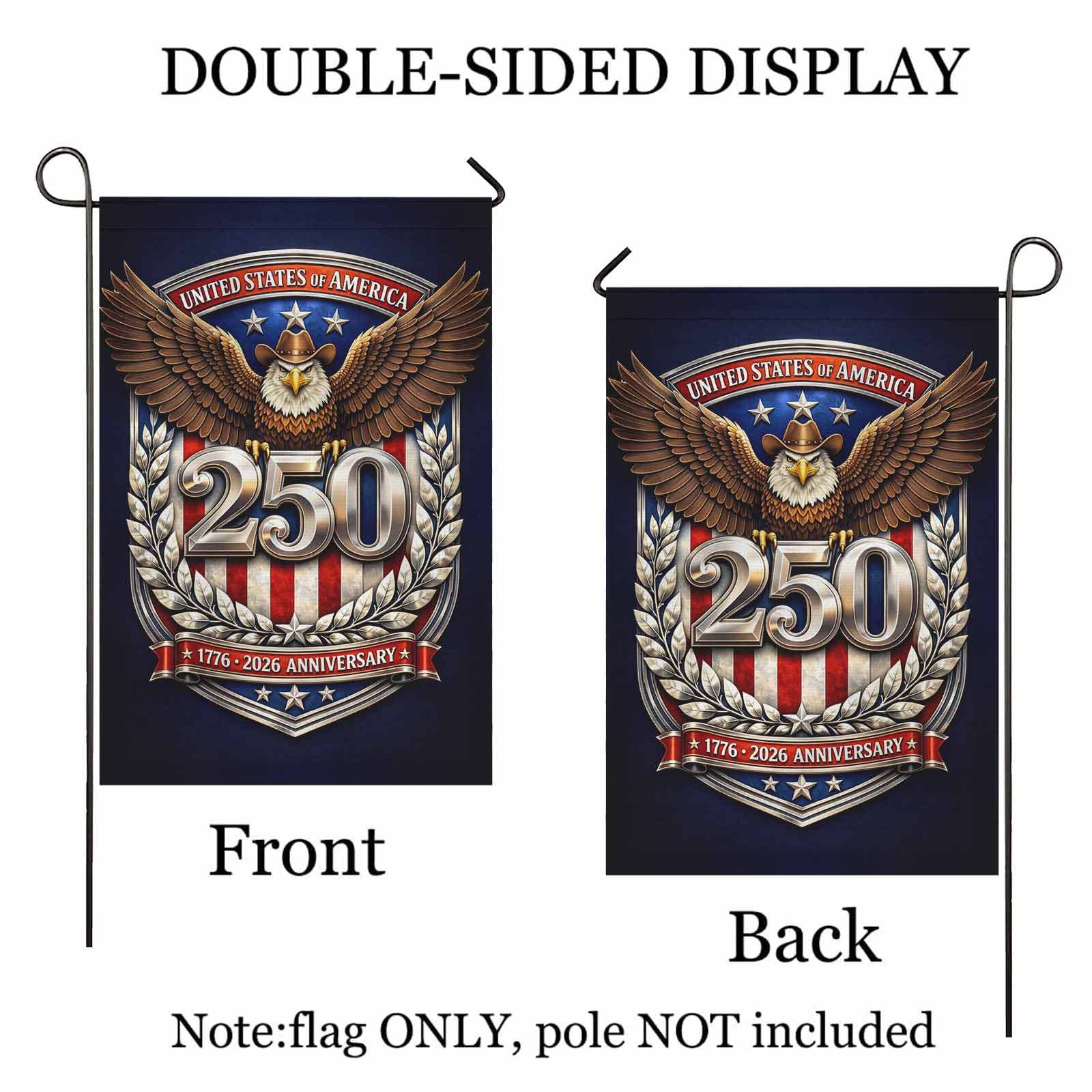 USA 250 Anniversary Garden Flag 1776–2026 Patriotic Eagle Shield Decor