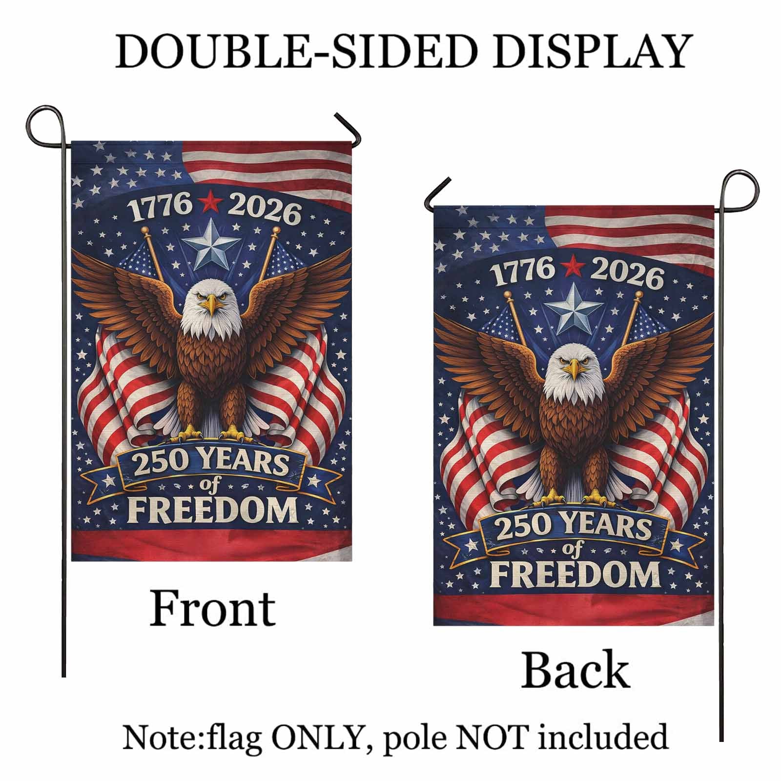 250 Years of Freedom Garden Flag 1776–2026 Patriotic Eagle Decor