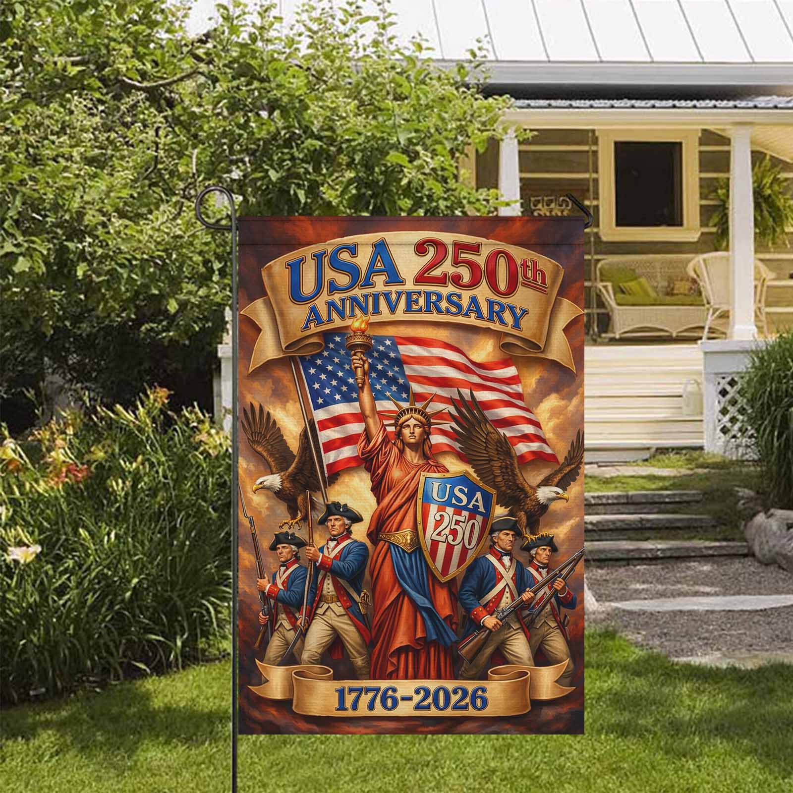 USA 250th Anniversary Patriotic Garden Flag Liberty Eagle 1776-2026