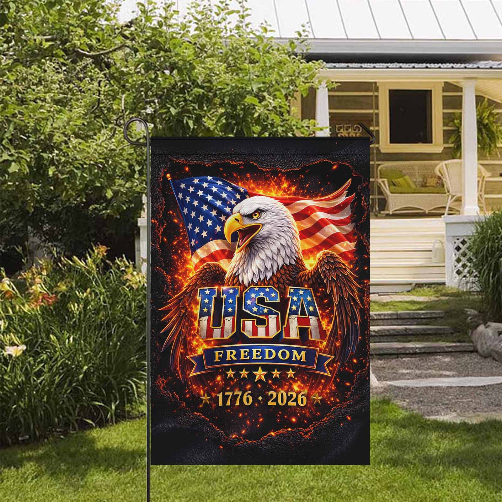 USA Freedom 1776–2026 Garden Flag – Patriotic Eagle America 250 Yard Decor