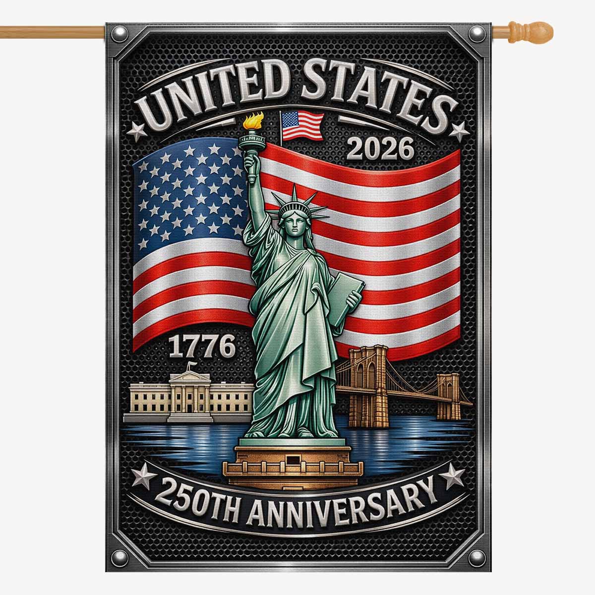 America 250 House Flag Statue of Liberty Patriotic USA 1776-2026 Decor