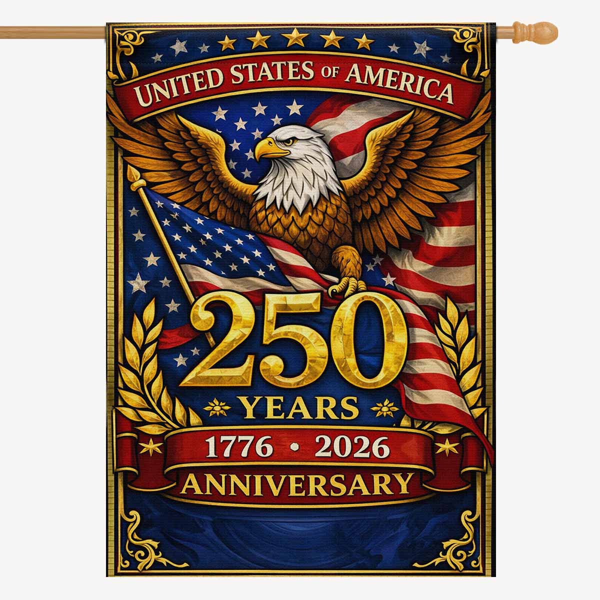 USA 250th Anniversary House Flag 1776–2026 Patriotic Eagle Banner