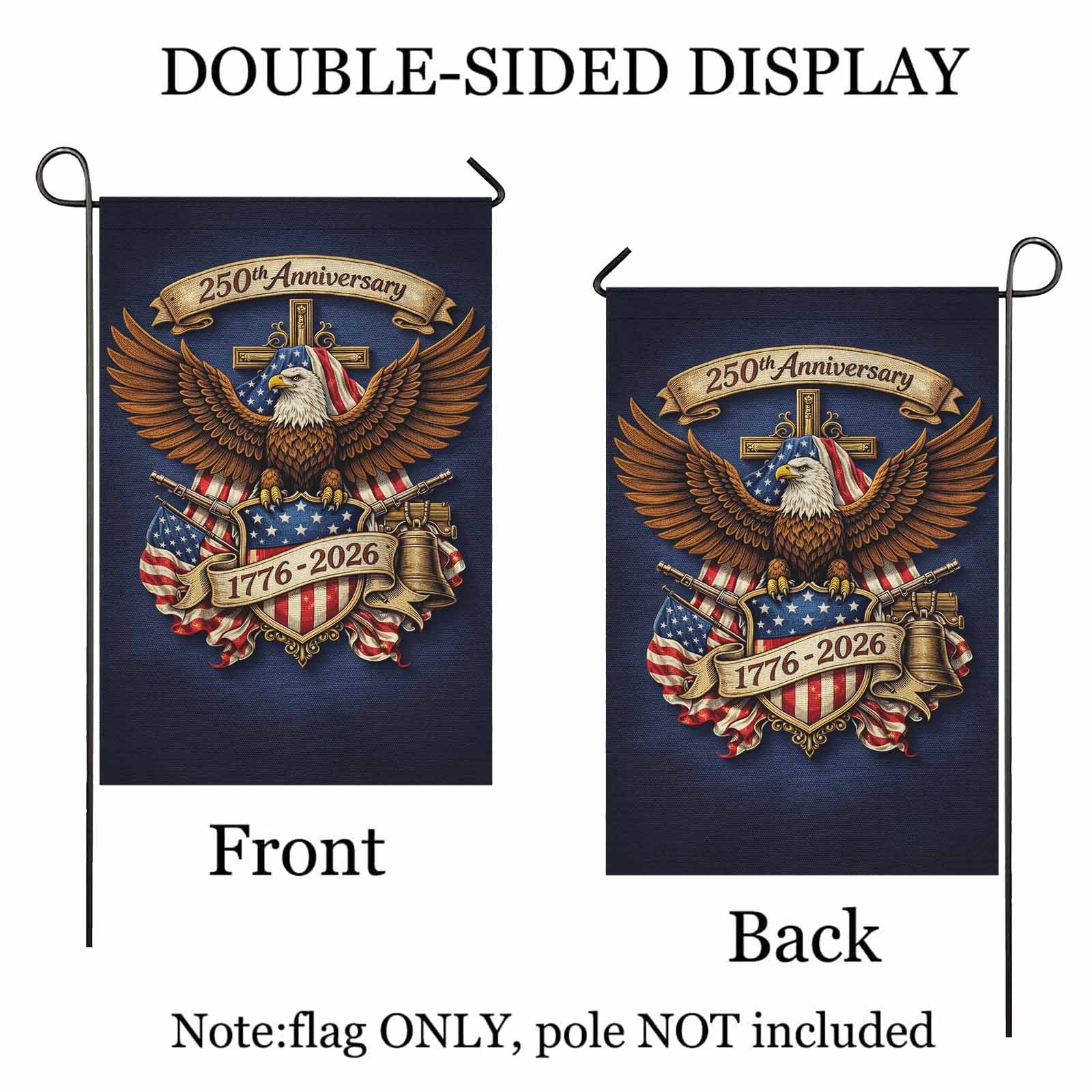 America 250 Garden Flag Patriotic Eagle Liberty Bell Cross 1776-2026 Anniversary