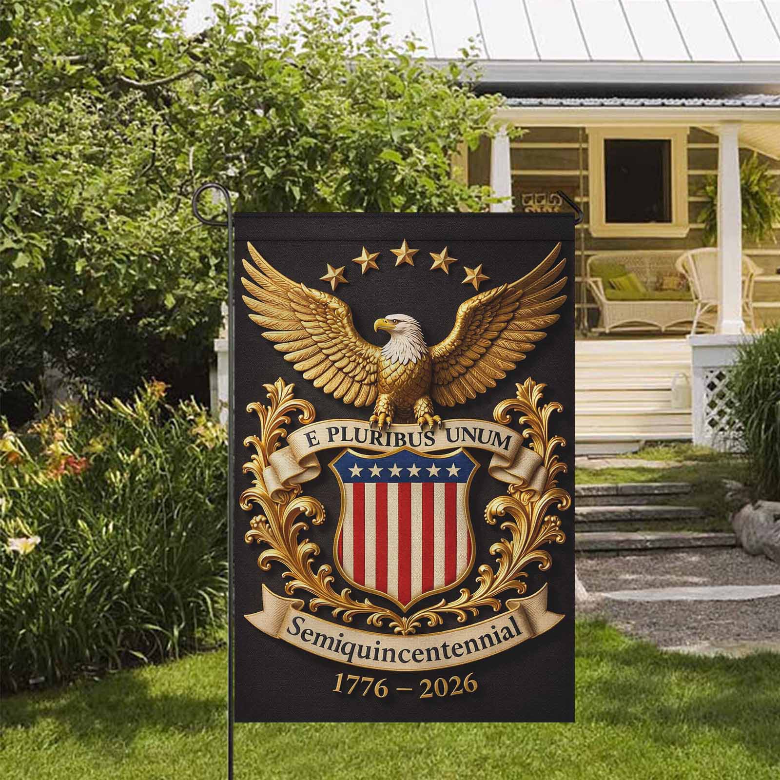 USA 250 Garden Flag Patriotic Eagle Crest 1776-2026 America Semiquincentennial