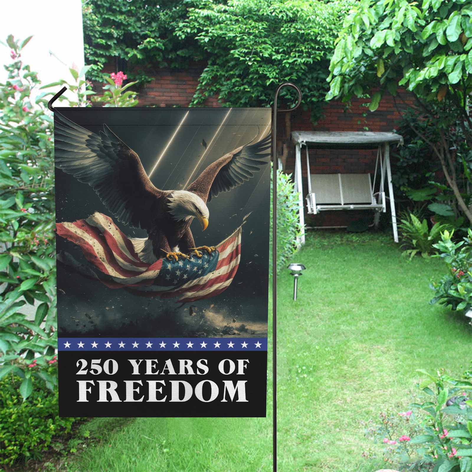 250 Years of Freedom Garden Flag – America 250 Patriotic Bald Eagle Flag