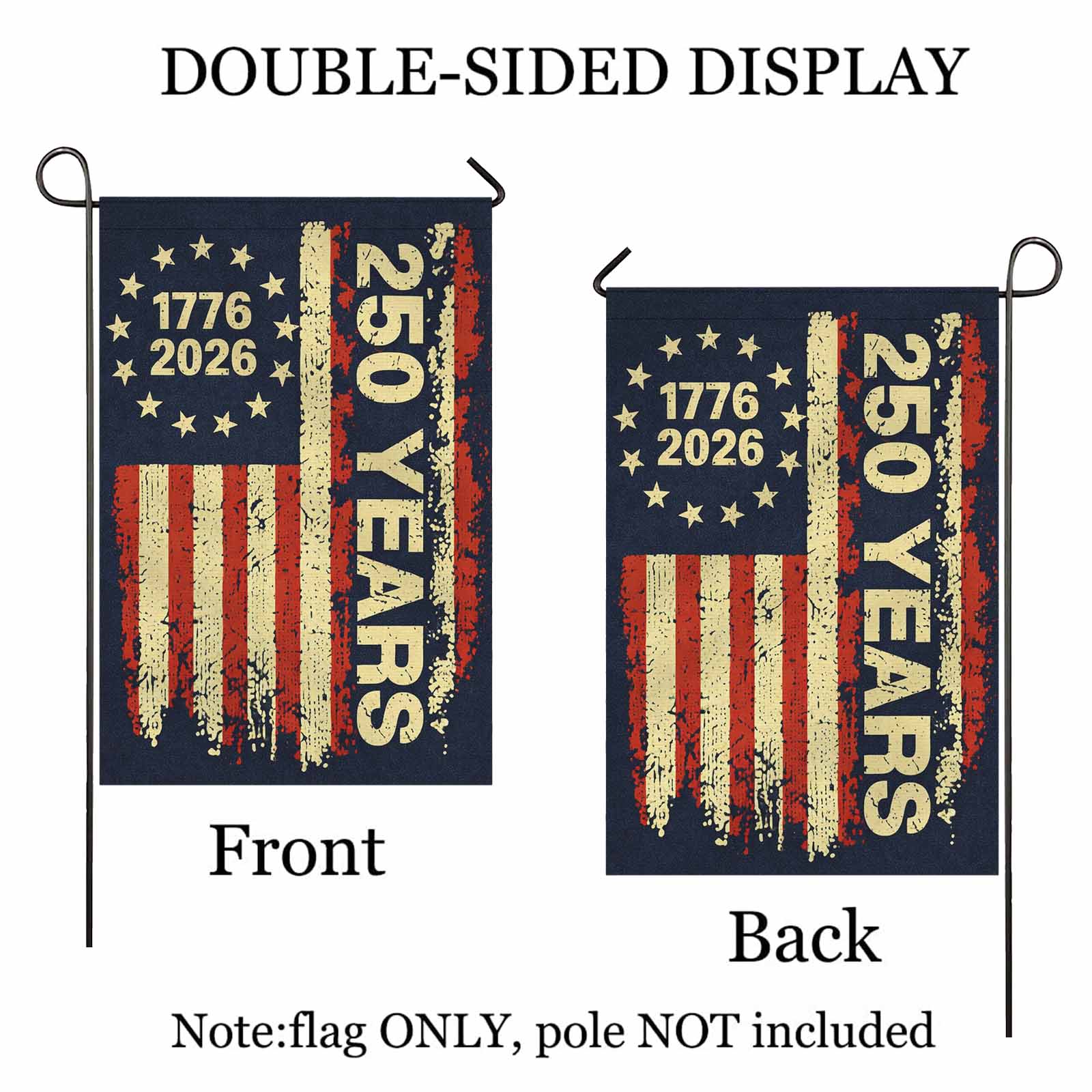 America 250 Garden Flag 1776–2026 Vintage Patriotic USA Decor