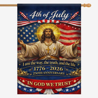 4th of July Christian House Flag Jesus In God We Trust America 250 Patriotic Banner 1776-2026
